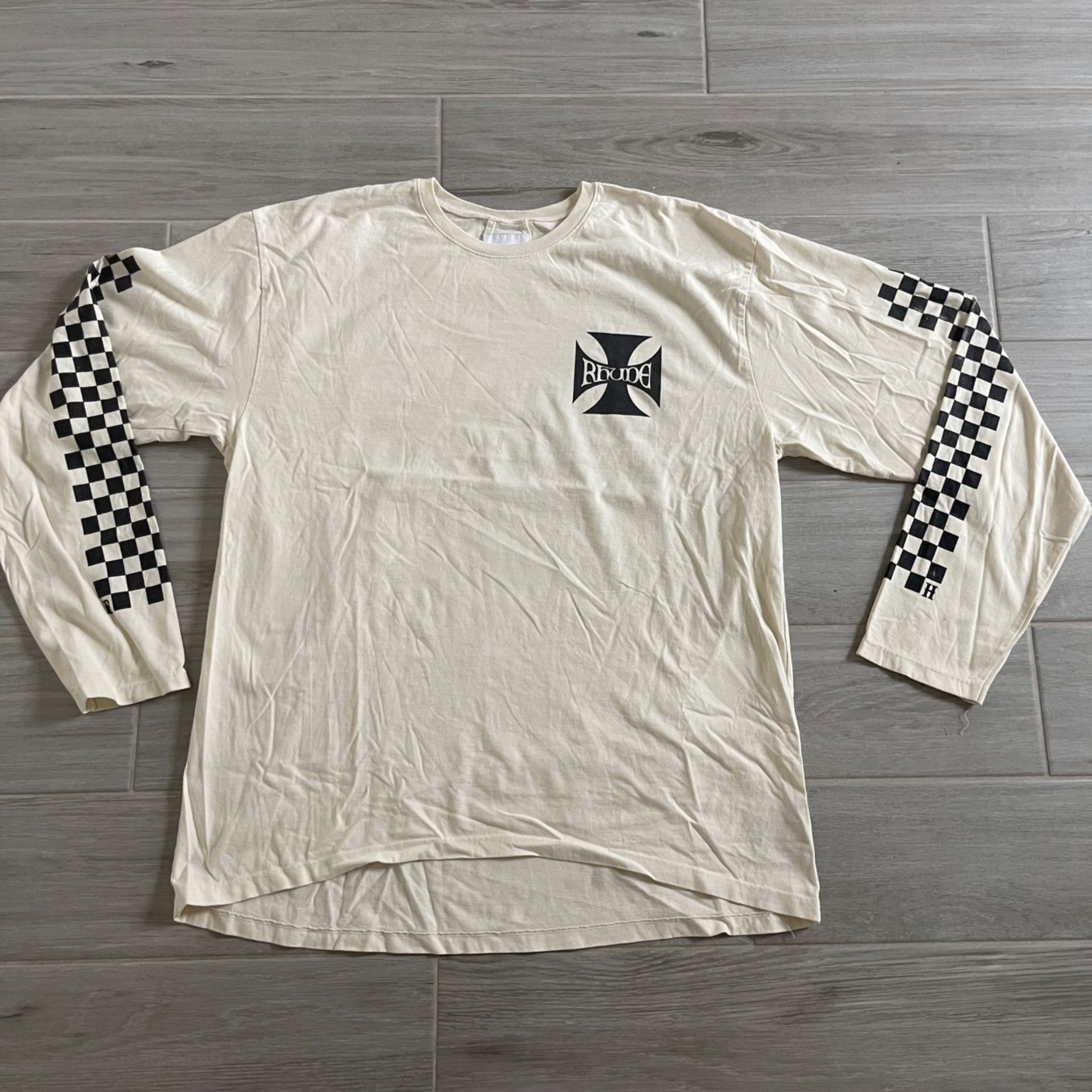 Rhude NEW RHUDE CHECKERED L/S CREAM TEE SZ LARGE Size US L / EU 52-54 / 3 - 3 Thumbnail