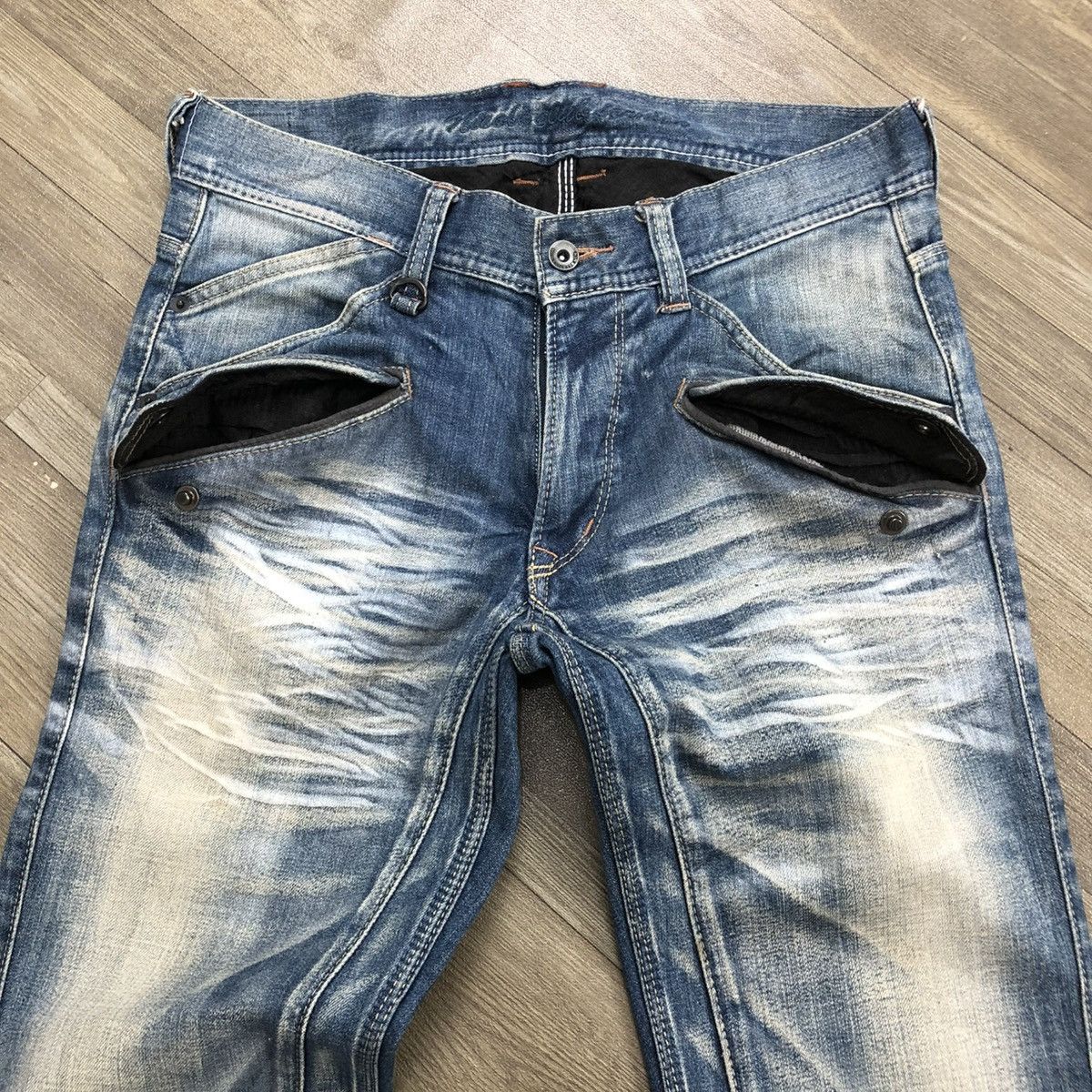 If Six Was Nine × Japanese Brand × Le Grande Bleu (L.G.B.) 2000s Nicole Club Multi Pocket Faded Bootcut Flared Jeans Size US 31 - 5 Thumbnail