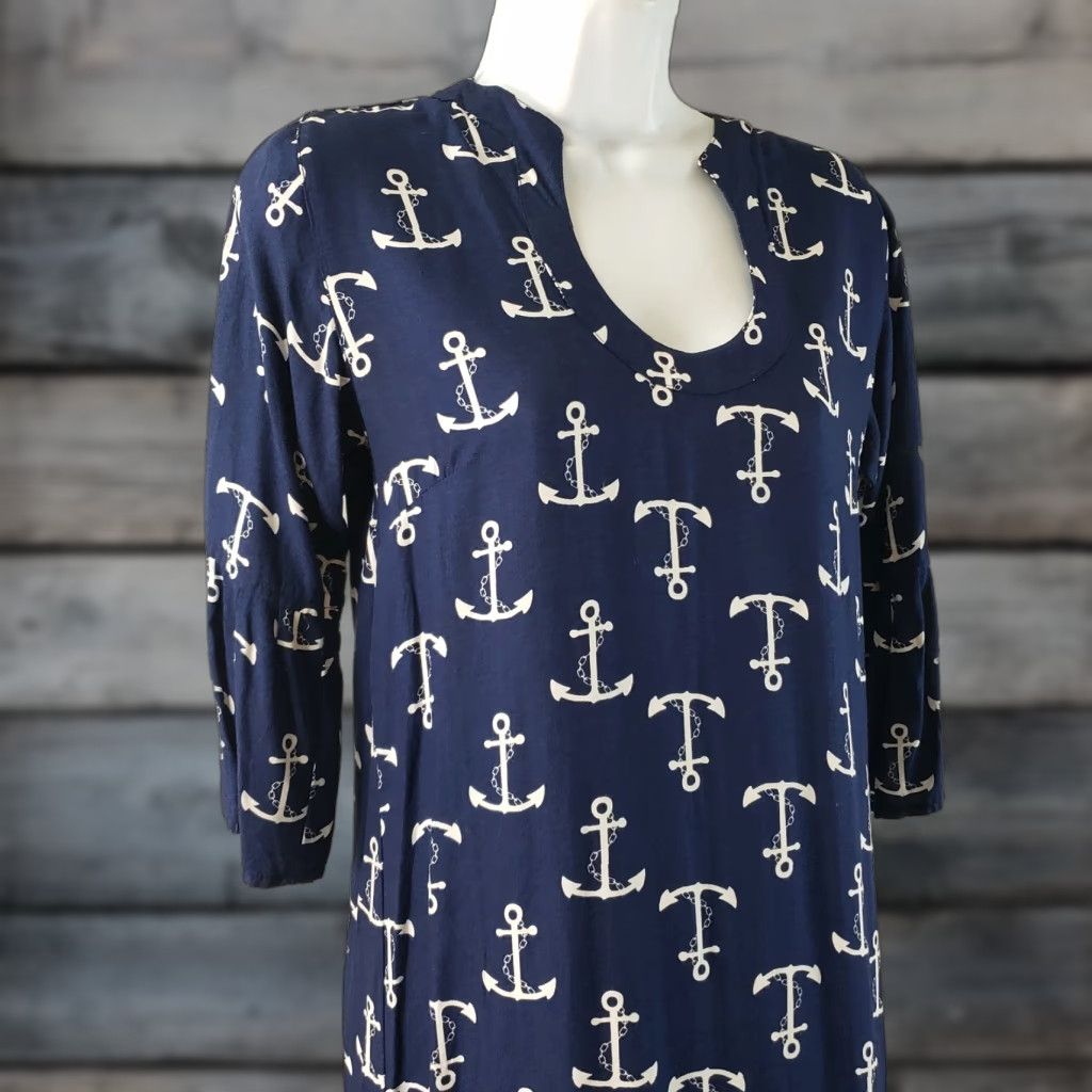 Escada Escapada Dress XS Blue White Anchors 3/4 Sleeve Womens XS Dress Casual Shift Size XS / US 0-2 / IT 36-38 - 1 Thumbnail