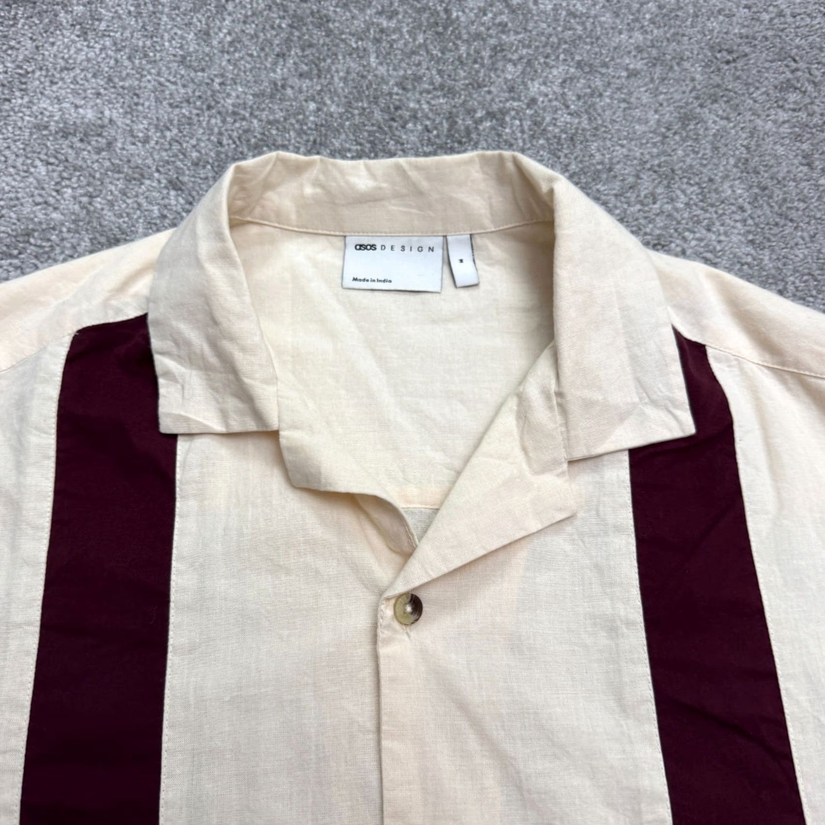 John Varvatos Asos Design Button Down Shirt Mens Medium Cream Burgundy Striped Cotton Casual Size US L / EU 52-54 / 3 - 3 Thumbnail