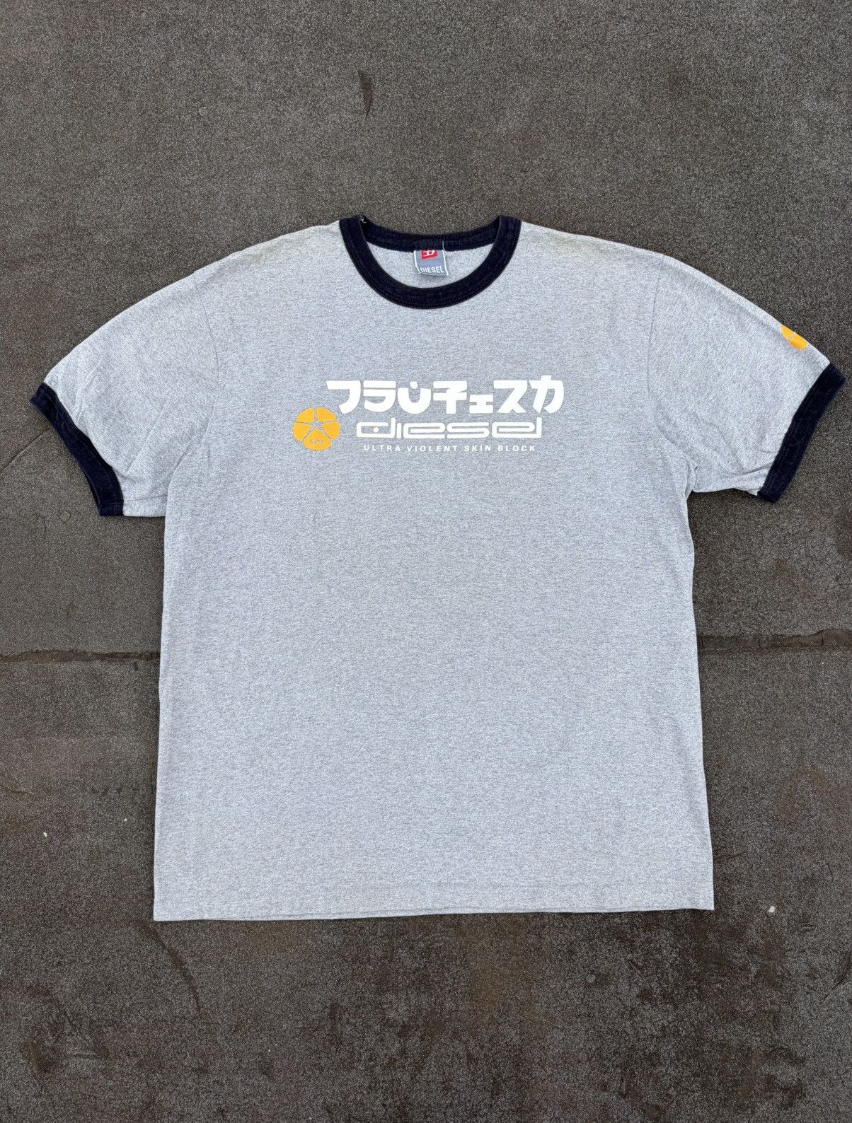 Vintage diesel japan sakura ringer T shirt grey navy Large