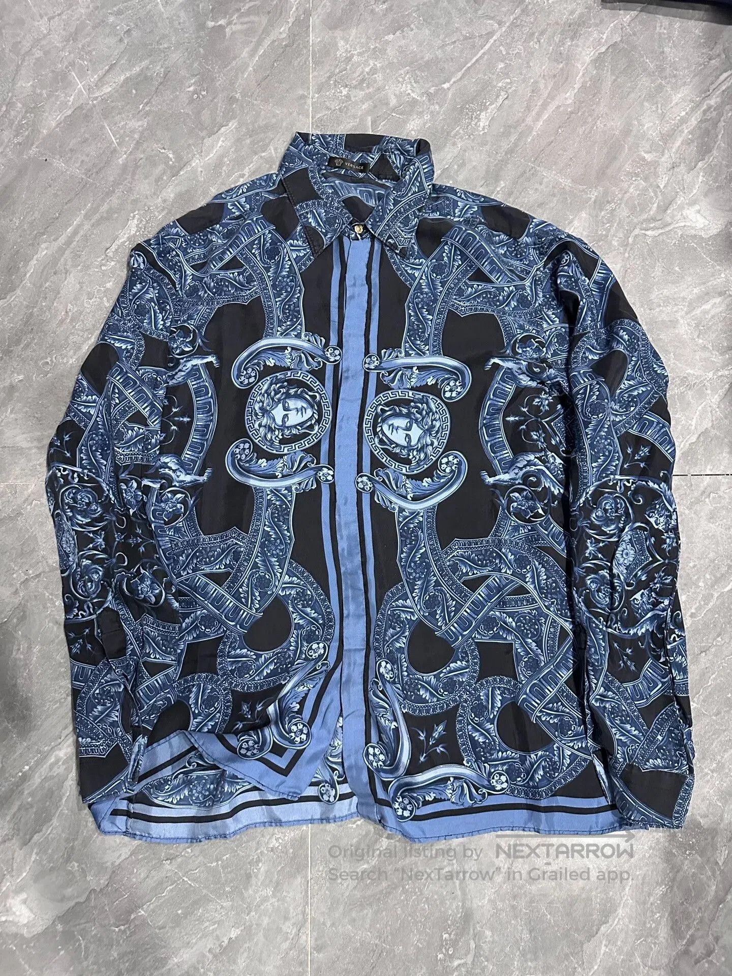 Versace Versace Silk Long Sleeve Shirt Blue Black. Size US S / EU 44-46 / 1 - 1 Thumbnail