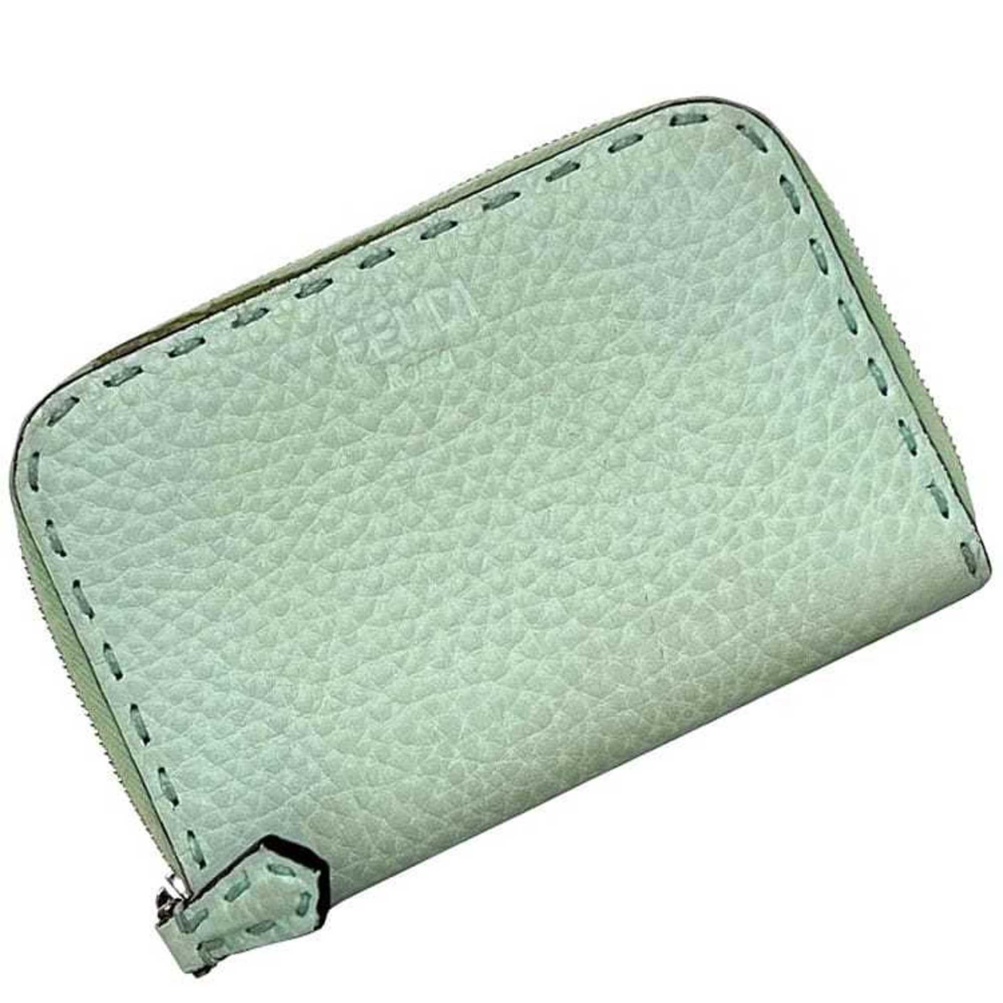 Fendi Fendi coin case ec-24208 light green Selleria 8M343 purse leather S1R 188 02 FENDI compact men's women's stitching earth tones mint Size ONE SIZE - 1 Thumbnail