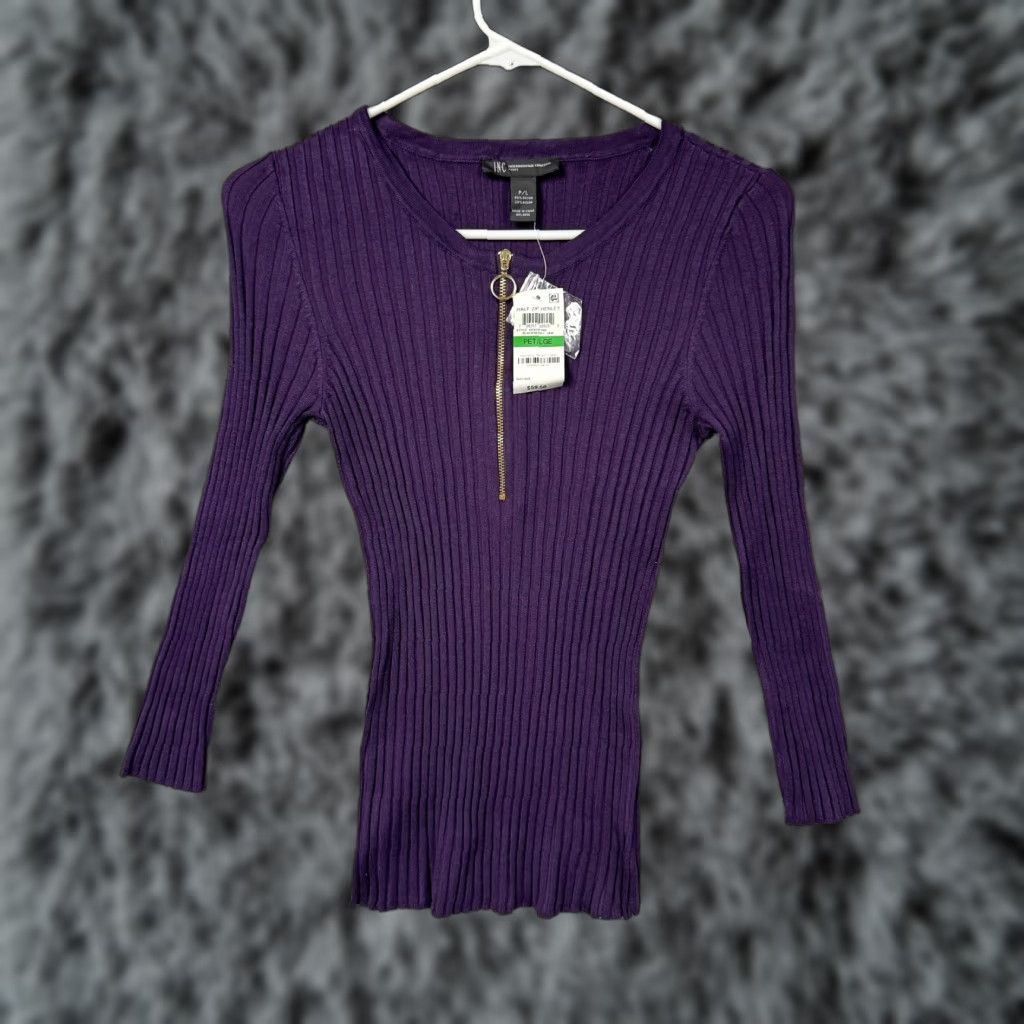 Vintage INC International Concepts Shirt Womens PL Petite Dark Purple Half Zip Henley Sweater Crew Neck Zipper 1/2 Zip Knit Womens Petite Size L / US 10 / IT 46 - 1 Thumbnail