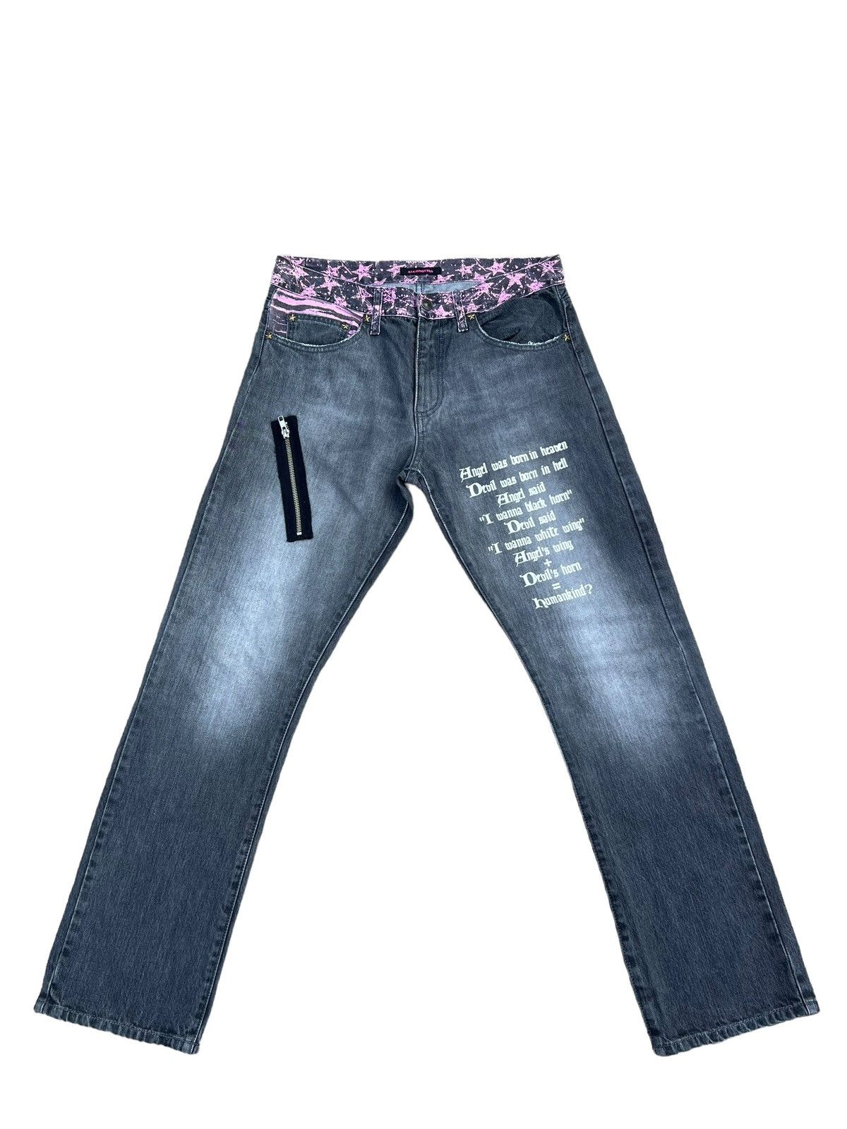 Designer ALGONQUINS Japan Distressed Punk Design Poem Denim Size US 32 / EU 48 - 1 Thumbnail