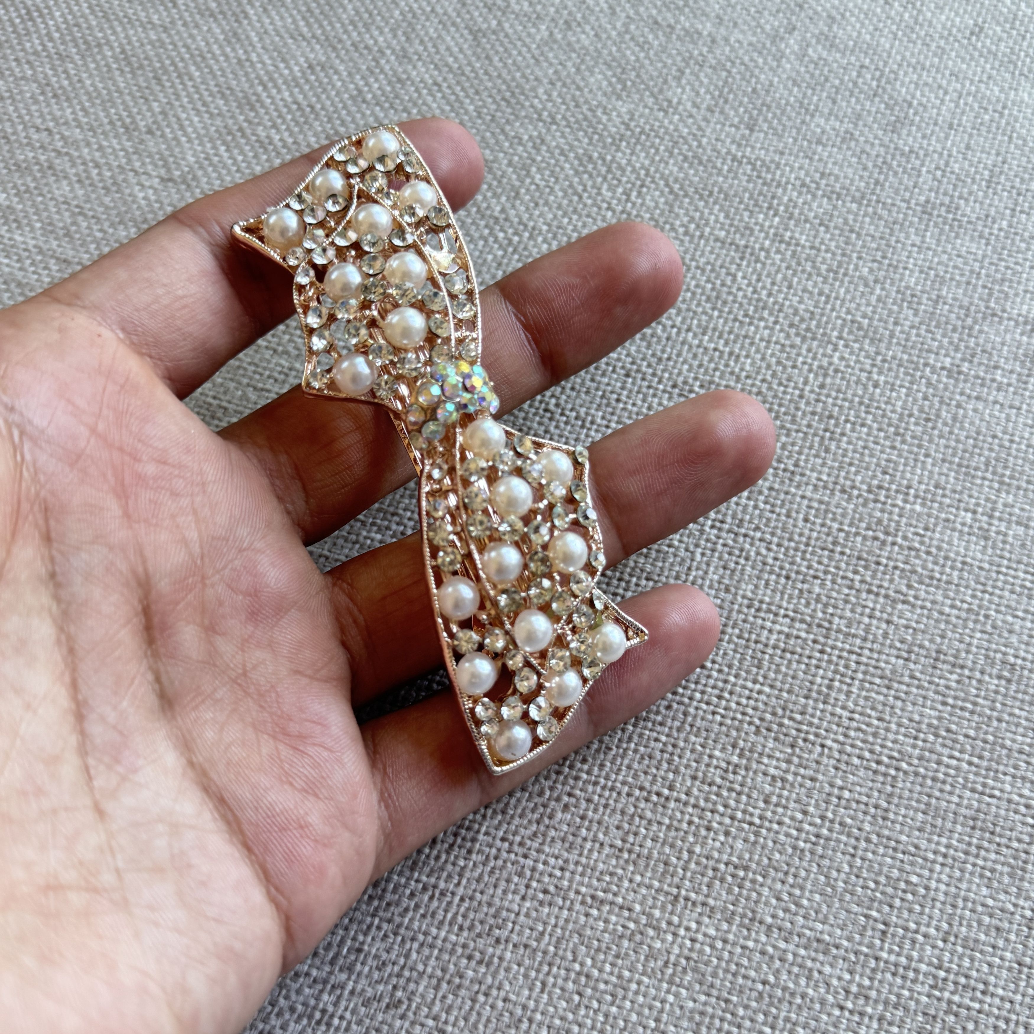 Other Gold Bow Pearl Rhinestone Hair Clip Size ONE SIZE - 3 Thumbnail