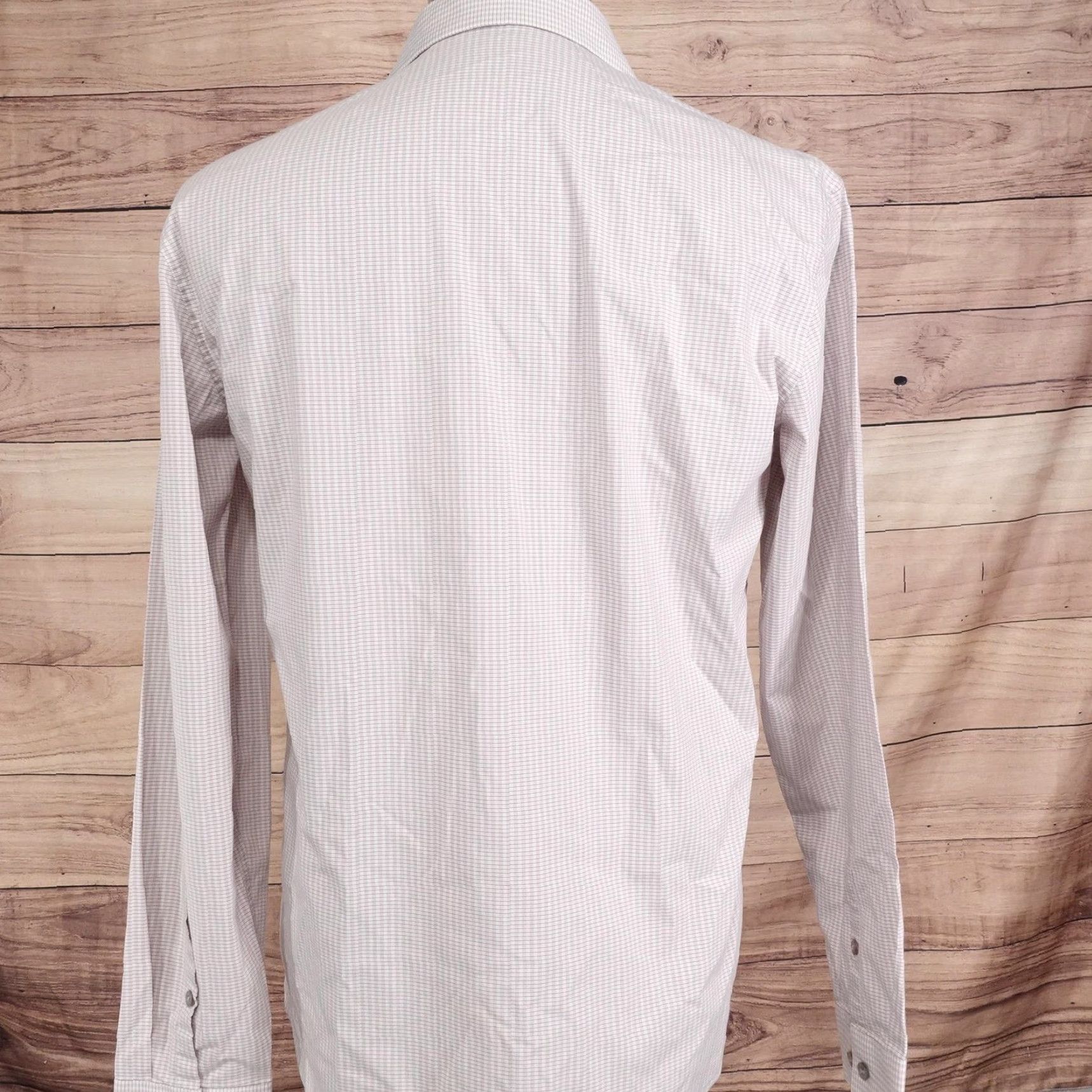 Kenneth Cole Kenneth Cole Reaction Dress Shirt Mens 16 34/35 Pink Check Slim Point Collar Button-Up Long Sleeve Stretch Size 42R - 4 Thumbnail