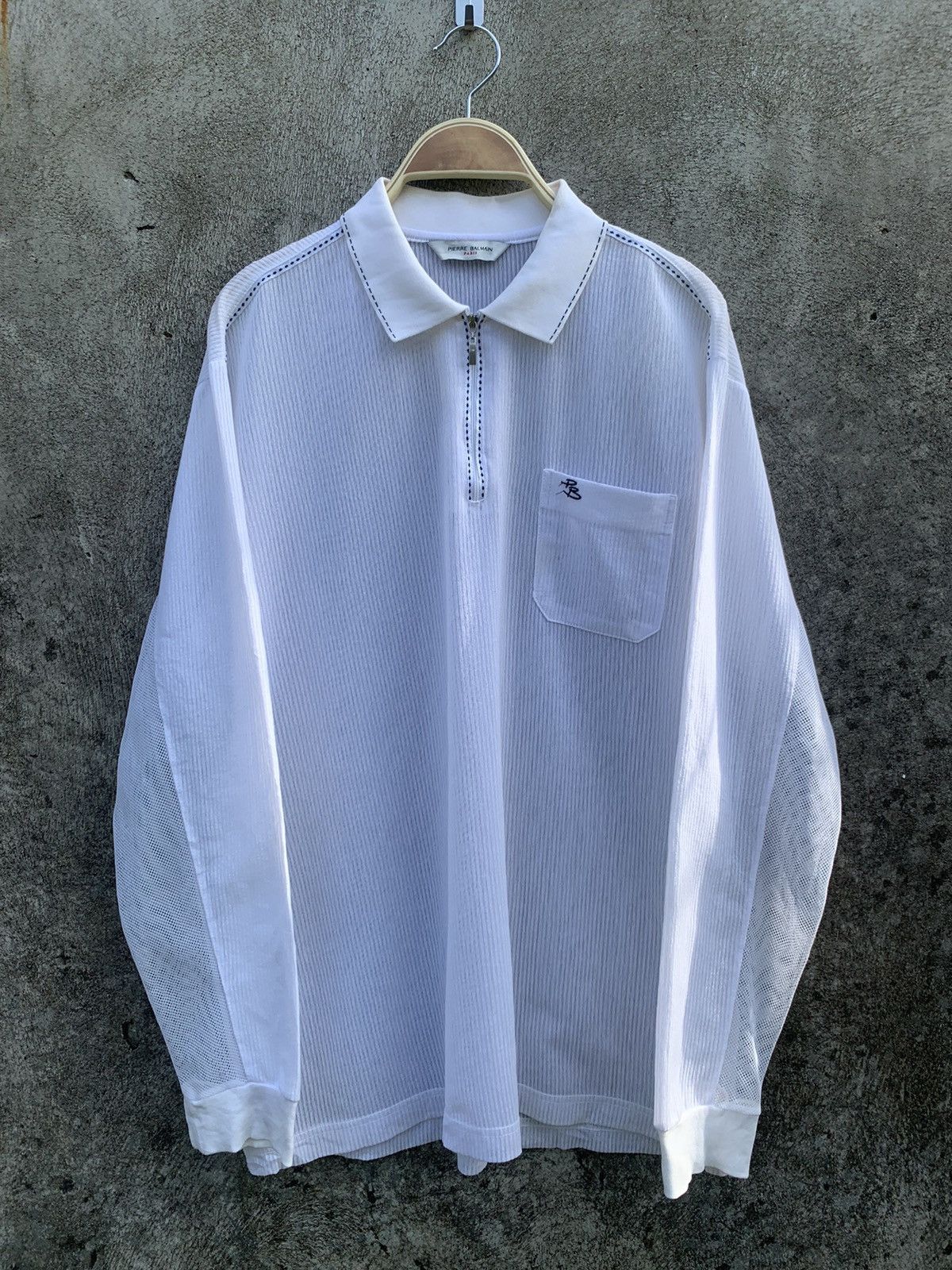 image of Y2K Pierre Balmain Paris Mesh Polo Shirt in White, Men's (Size Large)