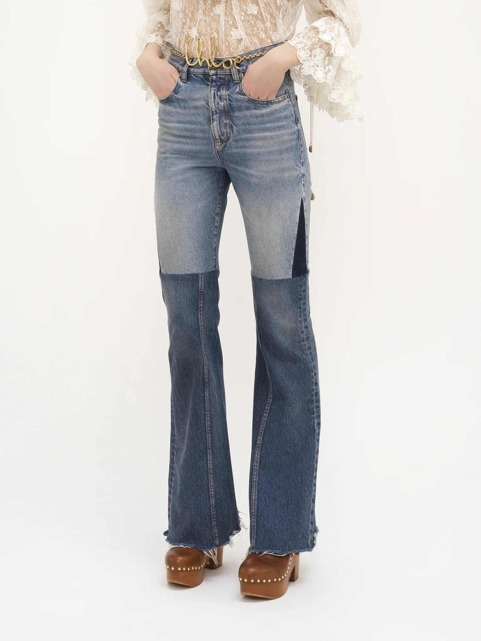 Chloe oc11z1025 Flared Patchwork Jeans in Blue Size 24" / US 00 / IT 34 - 3 Thumbnail