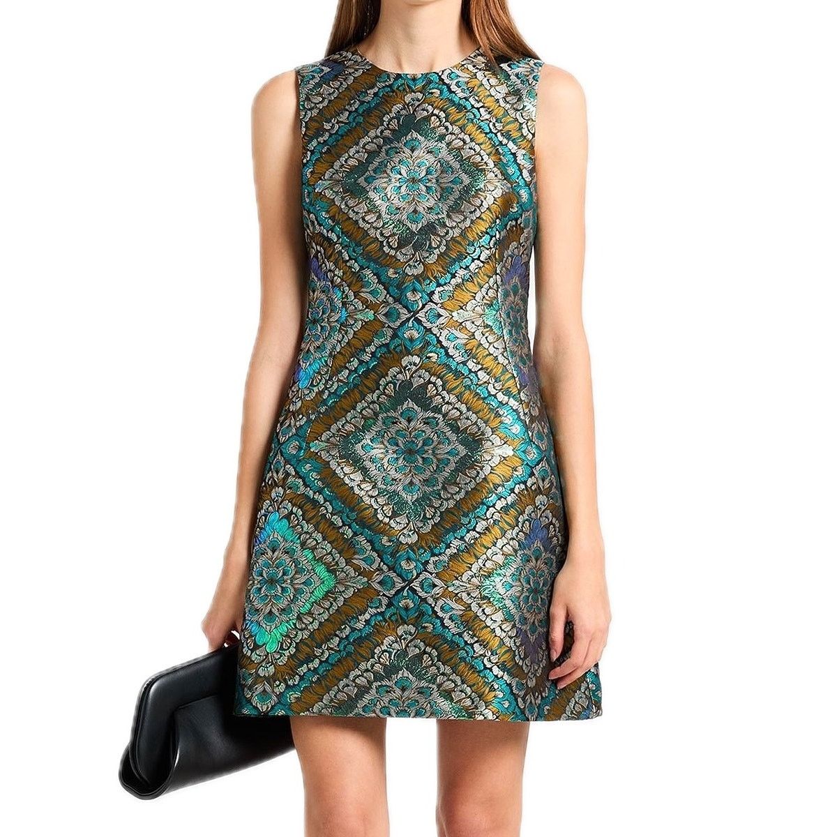Dolce & Gabbana DOLCE & GABBANA Green Metallic Jacquard Mini Dress 38 XS Size XS / US 0-2 / IT 36-38 - 1 Thumbnail