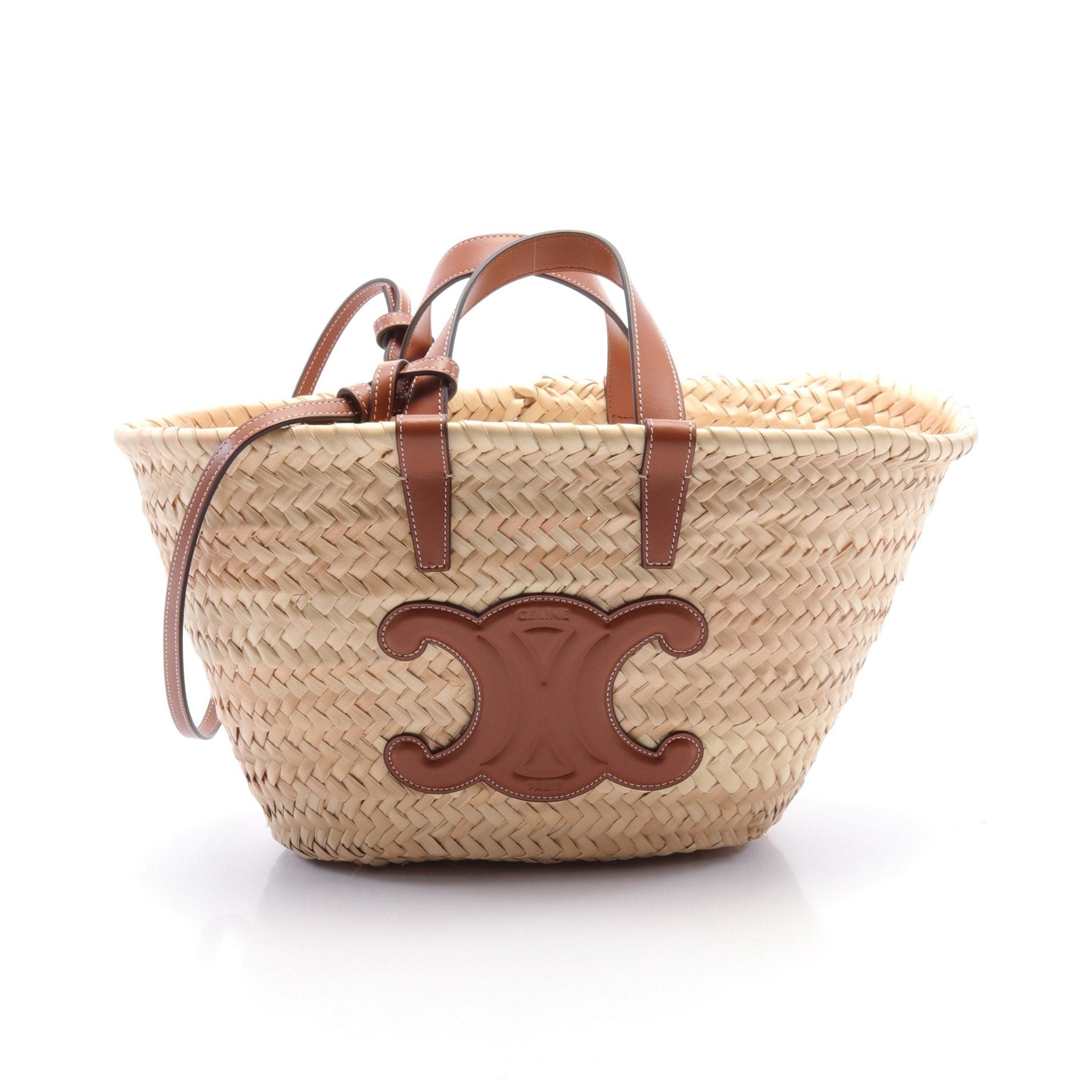 Celine Celine Teen Triomphe Classic Pannier Basket Bag Handbag Raffia Leather Beige Brown Size ONE SIZE - 1 Thumbnail
