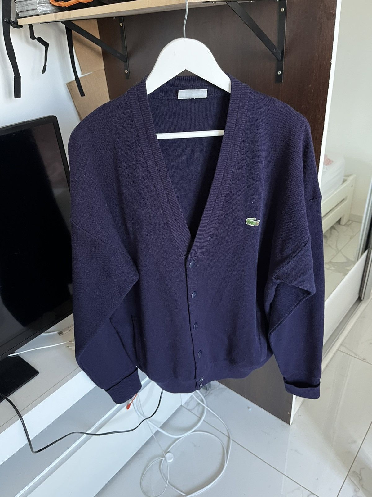 Lacoste Vintage Lacoste Navy Cardigan 90s Classic Logo Made in Spain Size US XL / EU 56 / 4 - 2 Thumbnail