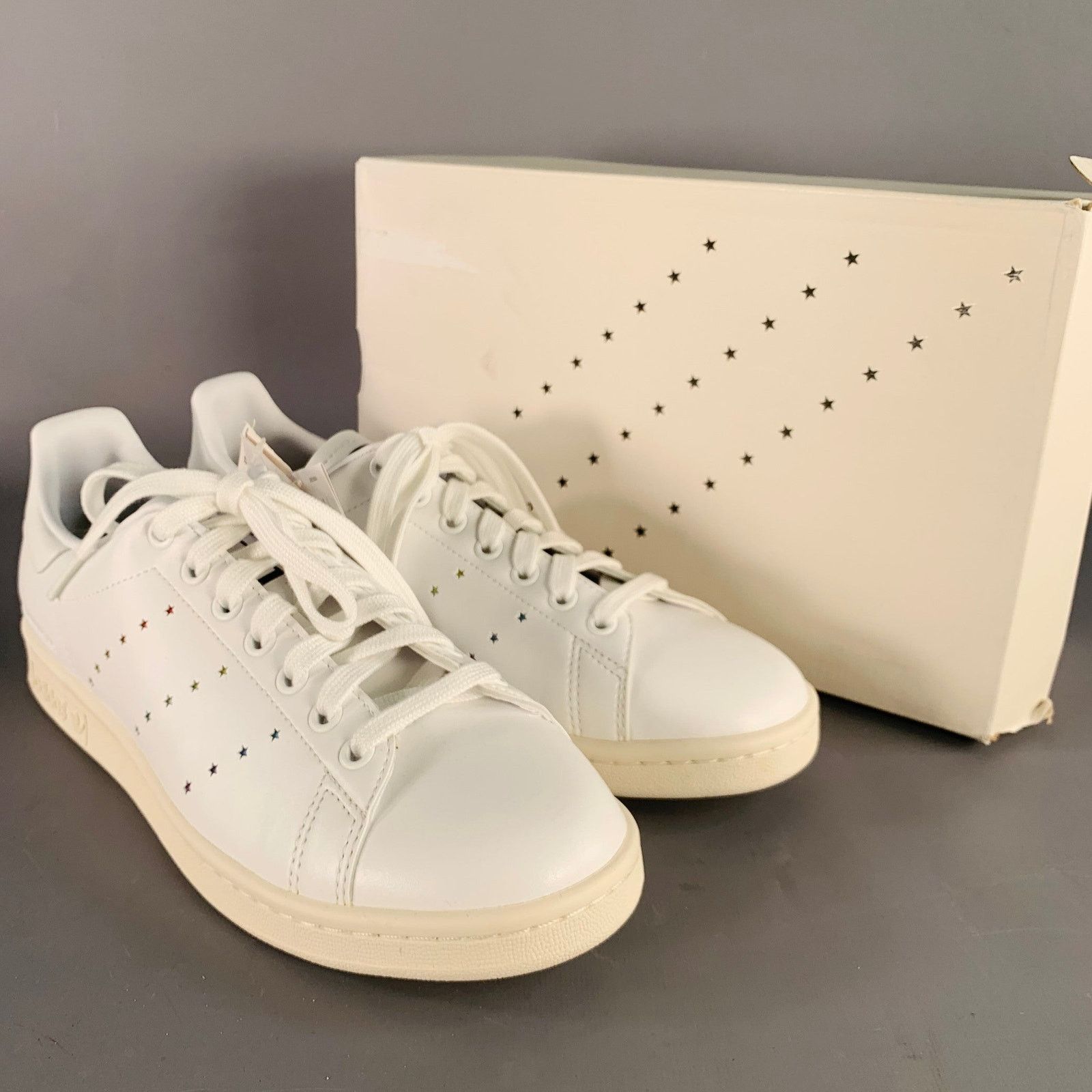 Adidas White Multi Color Leather Stars Lace-Up Low Top Sneakers Size US 8.5 / EU 41-42 - 10 Thumbnail