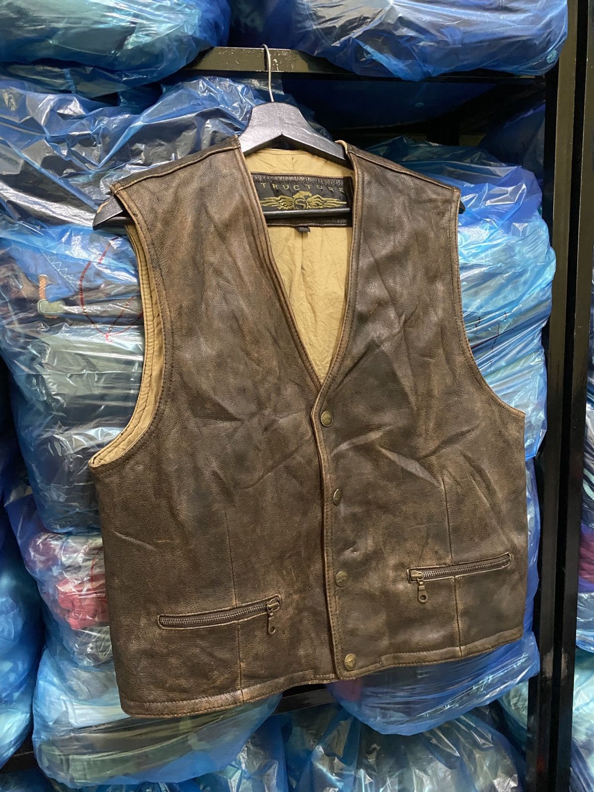 Structure Vintage Structure Leather Vest XL Brown Genuine Leather Size US XL / EU 56 / 4 - 3 Thumbnail
