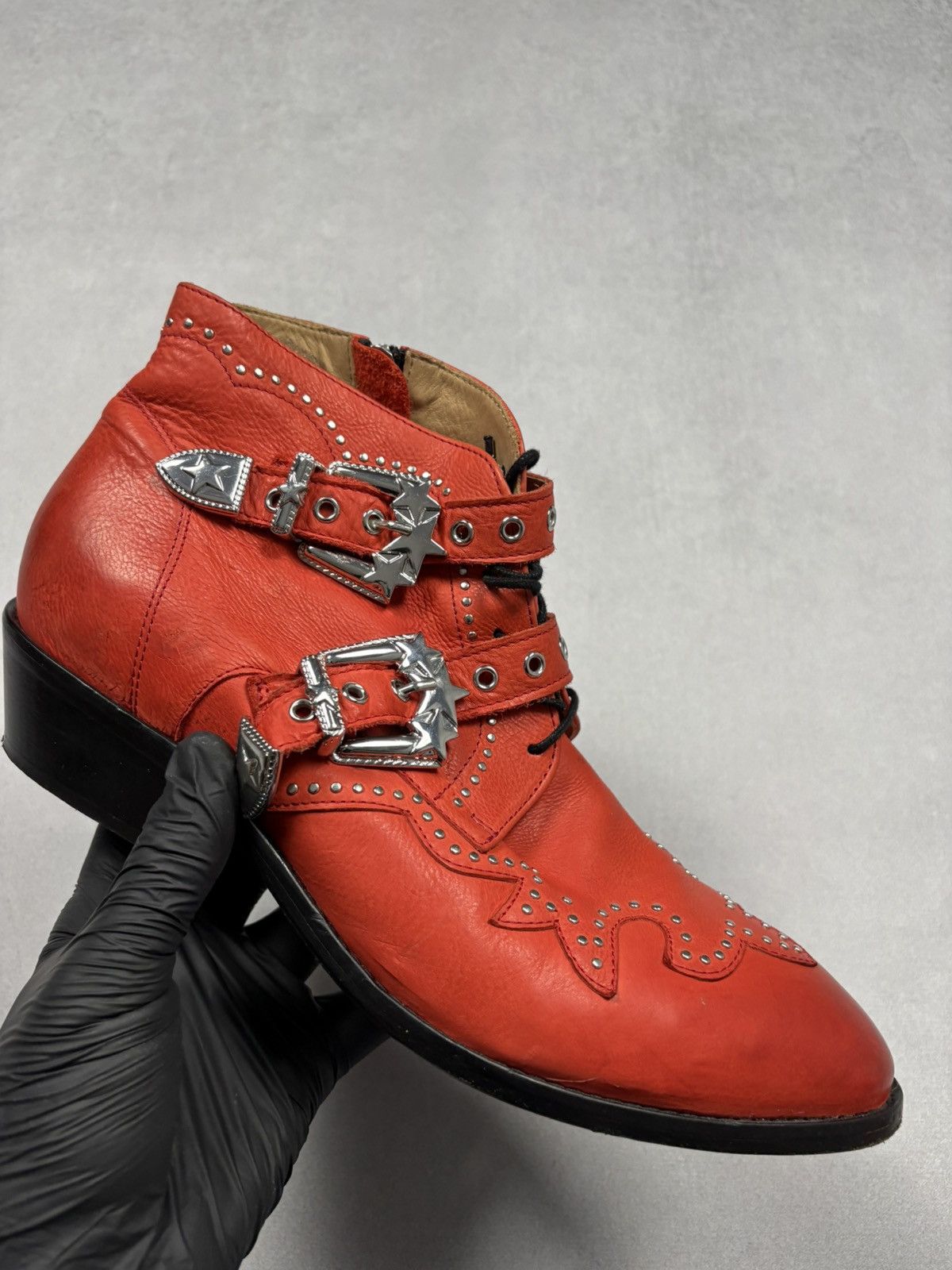 Other Air & Grace London Red Western Buckle Leather Boots 43 West Size US 10 / EU 43 - 7 Thumbnail