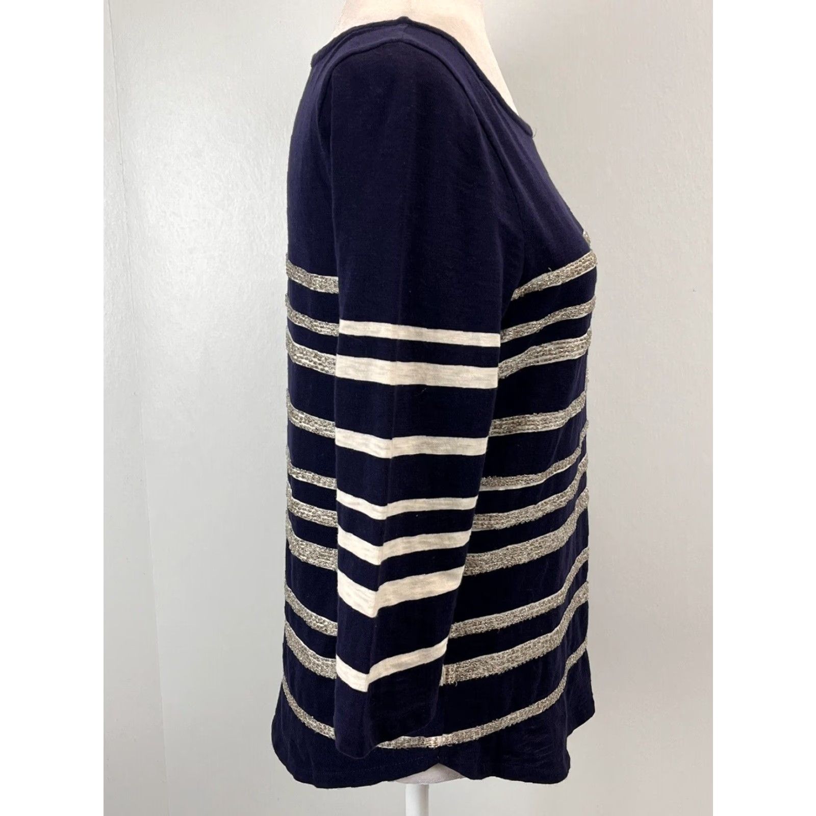J.Crew J.CREW Striped Sailor Long Sleeve T-Shirt Small Womens Navy Beaded Nautical Size S / US 4 / IT 40 - 4 Thumbnail