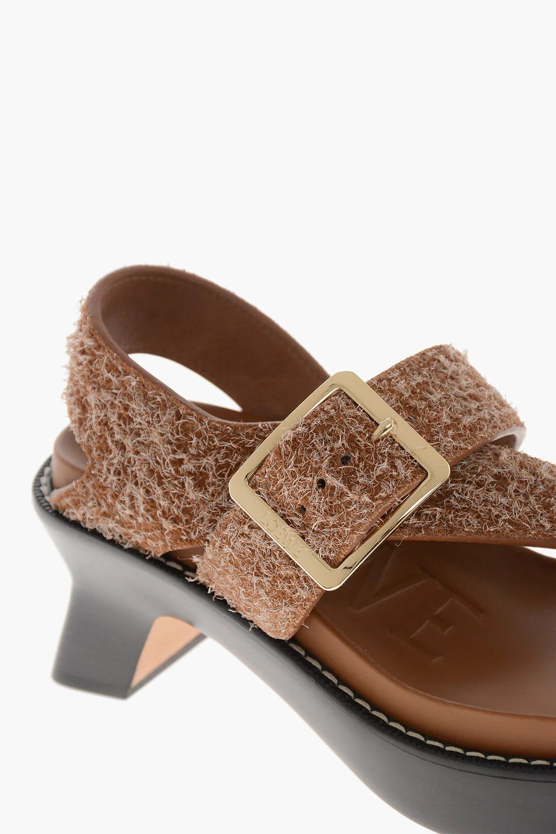 Loewe og1mm0426 Textured Leather Sandals in Brown Size US 7 / IT 37 - 4 Thumbnail