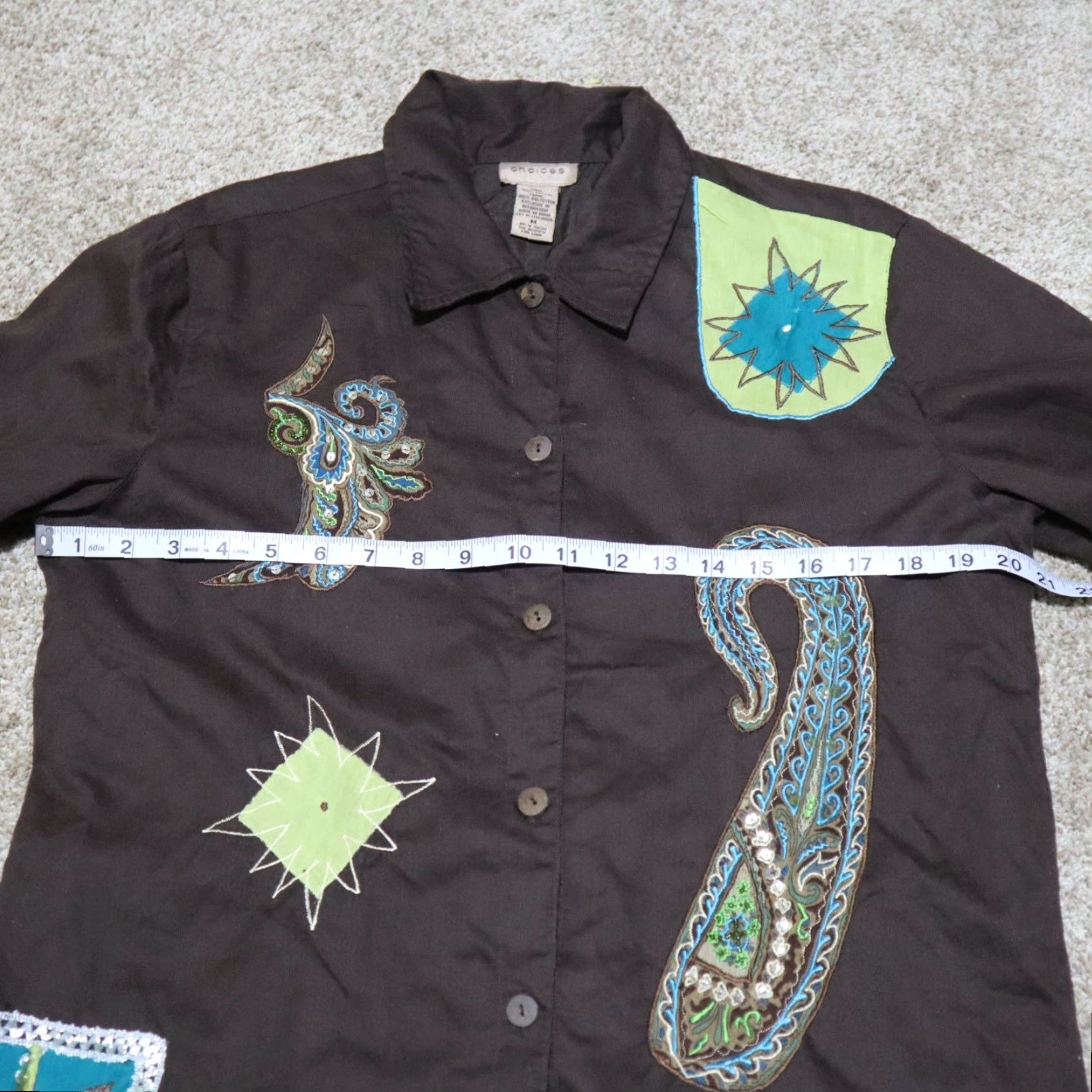 Vintage Choices Women's Brown Embroidered Sequins Button-Down Shirt M Brown Embroidered Shirt Women Long Sleeve Button-Up Browning Size M / US 6-8 / IT 42-44 - 5 Thumbnail