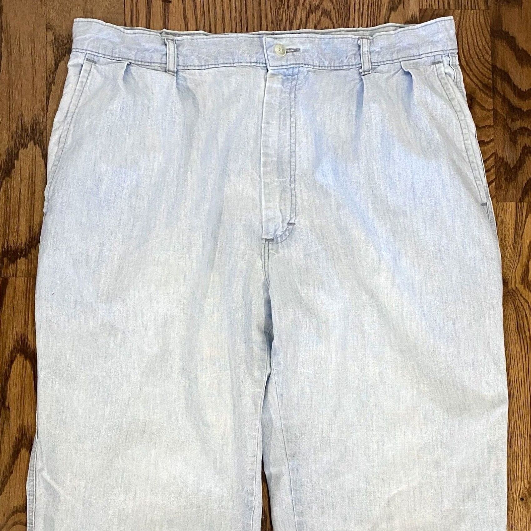 Eddie Bauer VINTAGE Eddie Bauer Denim Jeans Chinos Pleated Front 34x27.5 Mens Blue Cotton Pants Jeans Chinos 90s Mens Size US 34 / EU 50 - 2 Thumbnail