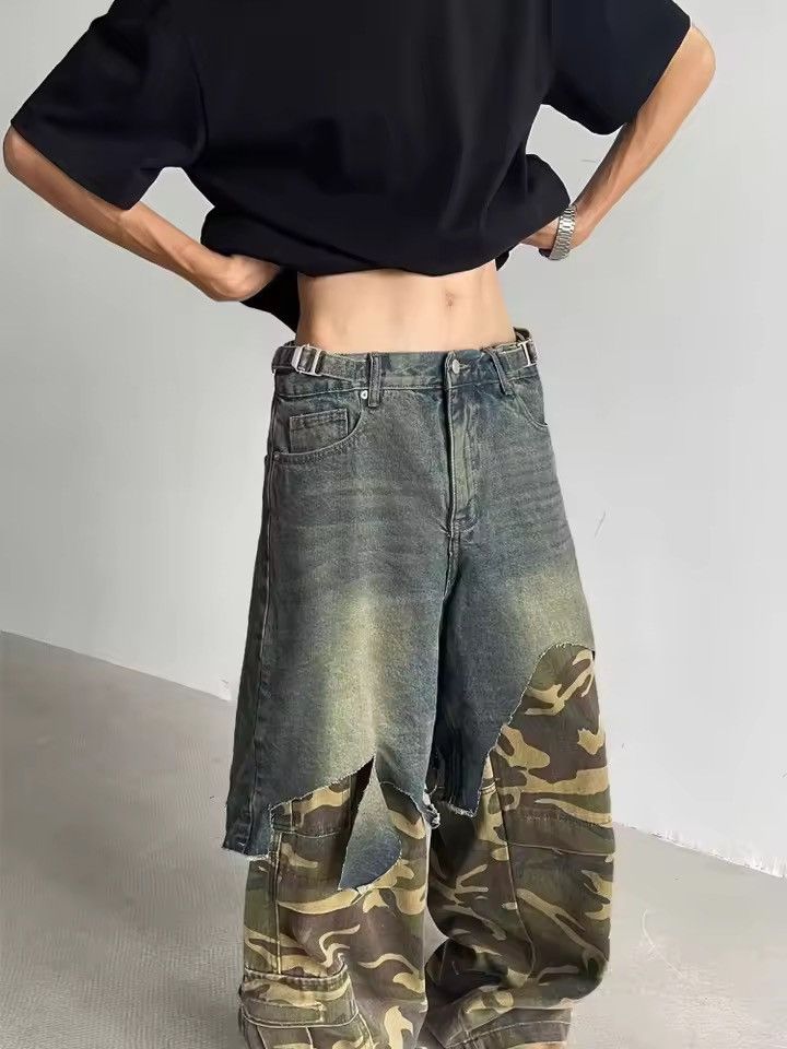 Japanese Brand Ropa Y2K Grunge Camouflage Patchwork Baggy Stacked Jeans Size US 26 / EU 42 - 10 Thumbnail