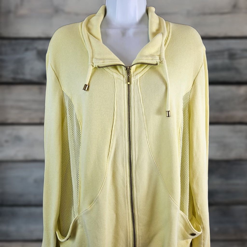 Vintage Zenergy by Chicos Womens Knit Jacket XL Yellow Full Zip Cotton Blend Pockets Size XL / US 12-14 / IT 48-50 - 1 Thumbnail