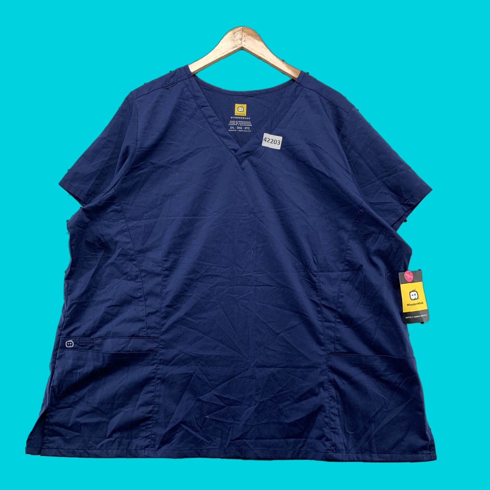 Vintage WonderWink 3XL Womens Navy Blue Scrub Top NEW NWT Short Sleeve Size XXL / US 16-18 / IT 52-54 - 1 Thumbnail