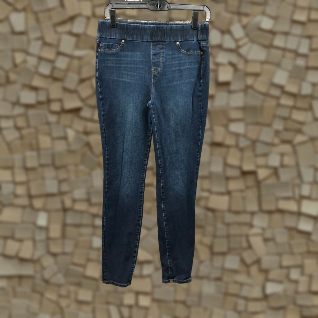 Denime Liverpool Jeans The Skinny Pull On Jeans Womens Size 6 Mid Rise Dark Wash Blue Denim Size 28" / US 6 / IT 42 - 1 Thumbnail