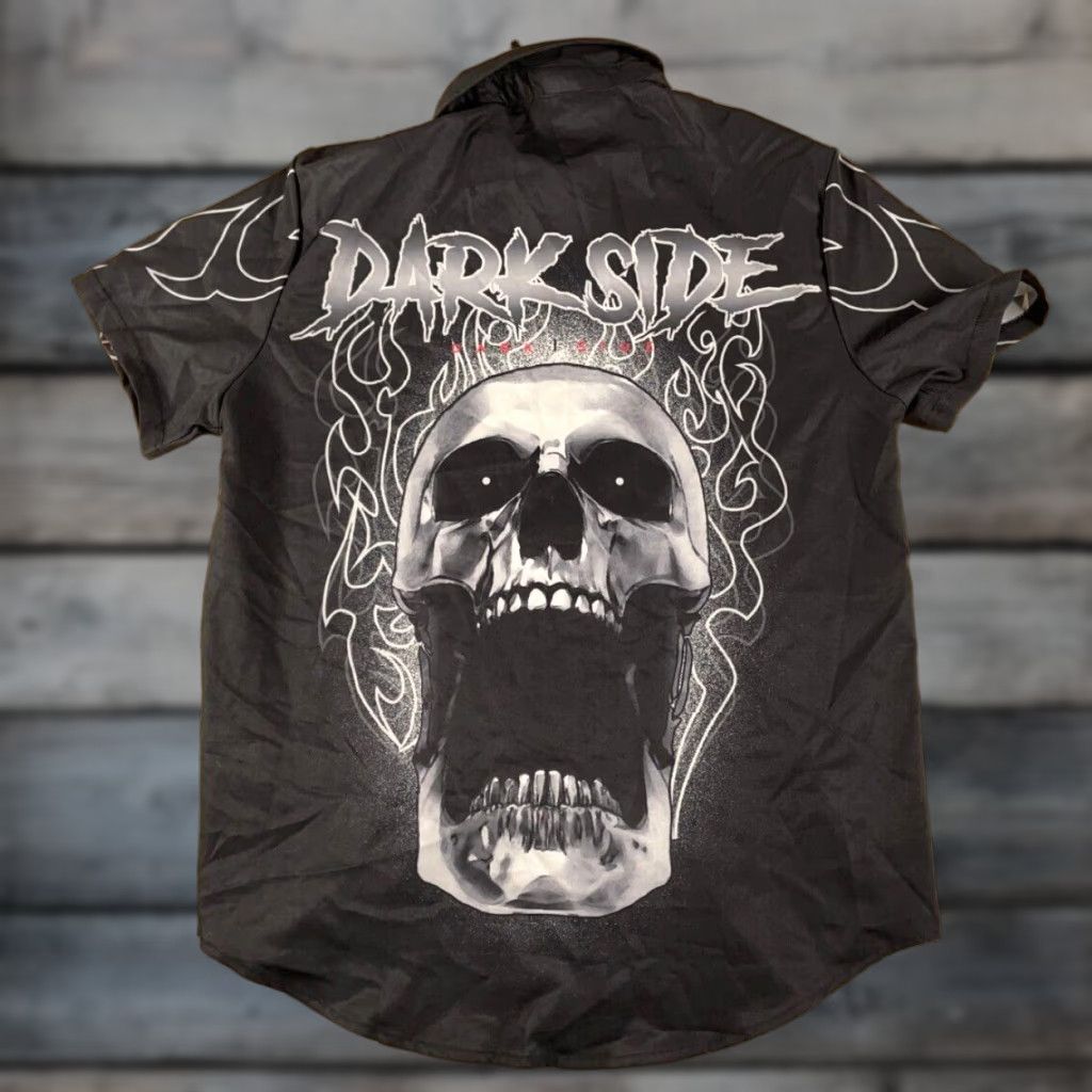 Vintage Y2K Style Skull Flame Print Shirt Adult Medium Black Rocker Metal Dark Side Mens Size US M / EU 48-50 / 2 - 1 Thumbnail