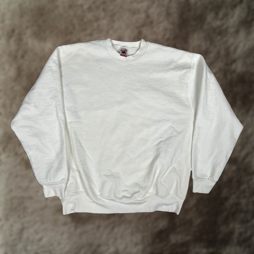 Fruit Of The Loom VINTAGE Fruit of the Loom Sweatshirt Mens L White 90s USA Made Cotton Fleece Crew Neck Pullover All Seasons Size US L / EU 52-54 / 3 - 1 Thumbnail