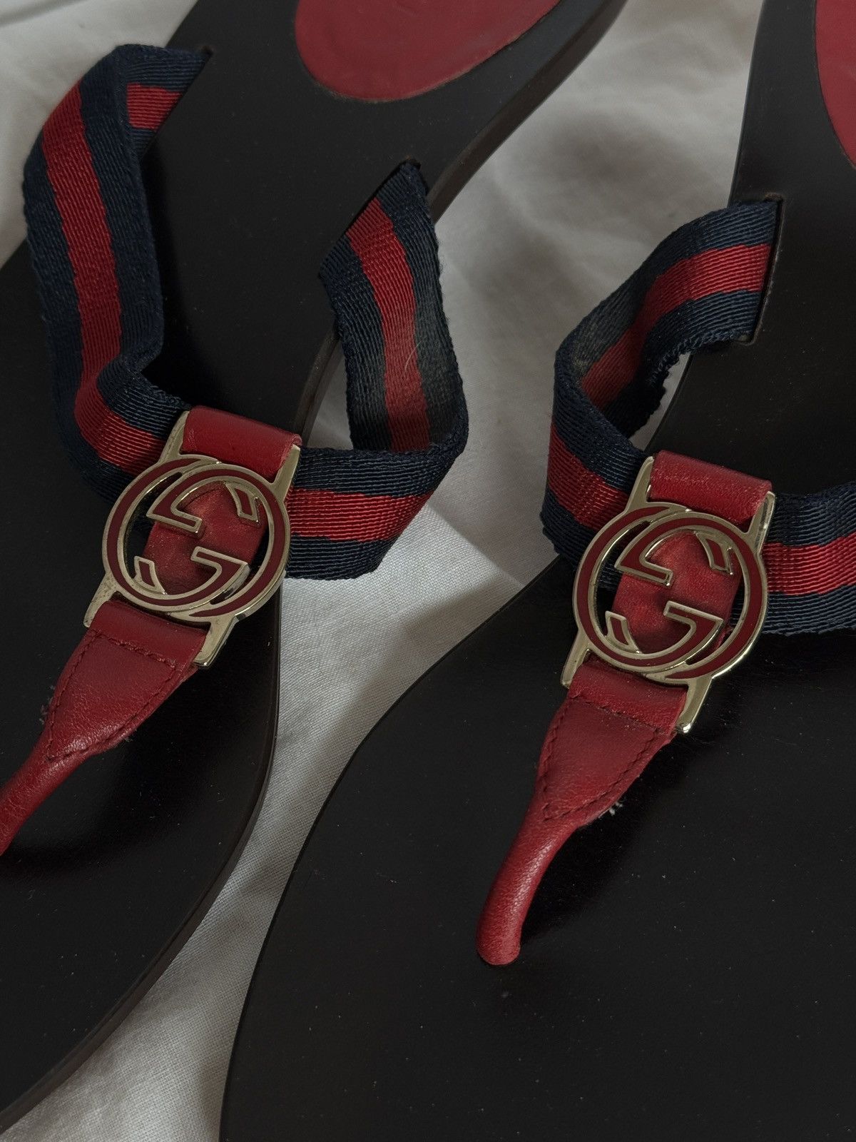 Gucci × Vintage Gucci Web Interlocking GG Thong Flip Flops Mules Size US 8 / IT 38 - 5 Thumbnail