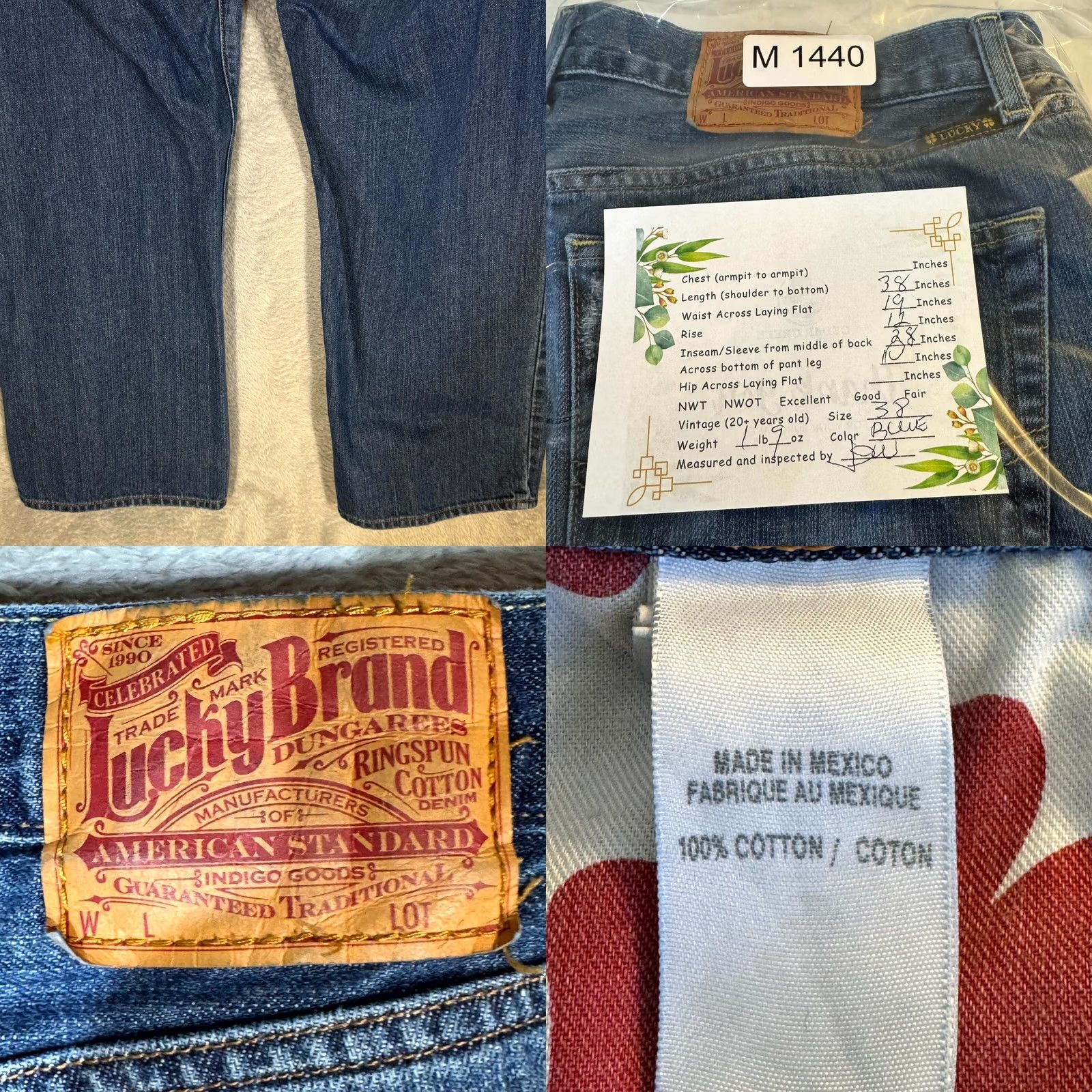 Lucky Brand VINTAGE Lucky Brand 361 Straight Leg Jeans Men 38 Blue Denim 5-Pocket Zip Fly 28 Inseam Mens Jeans Size US 38 / EU 54 - 8 Thumbnail