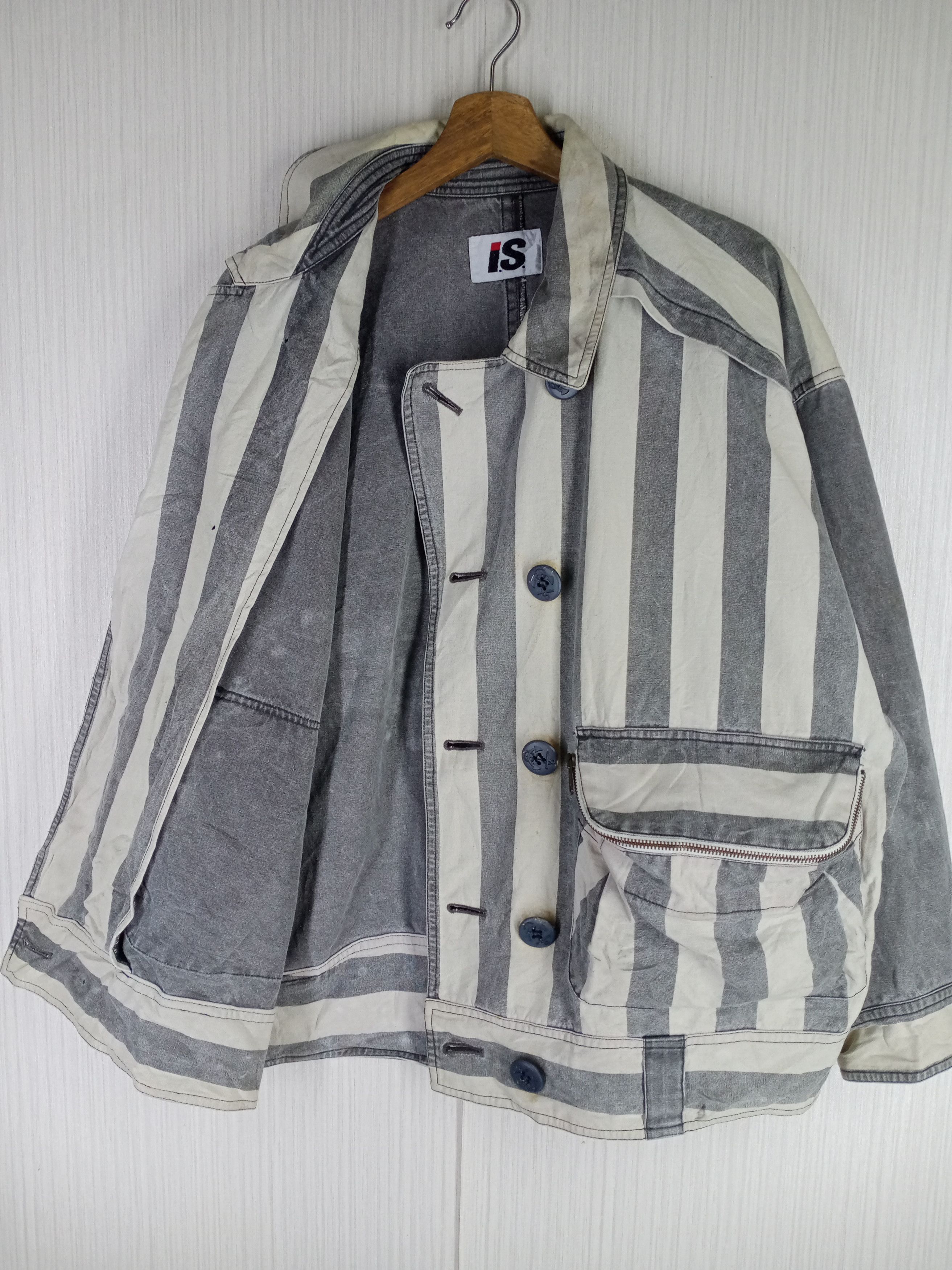 Issey Miyake ONLY ONE Vintage Issey Miyake Striped Denim Bomber Jacket Size US XL / EU 56 / 4 - 10 Thumbnail