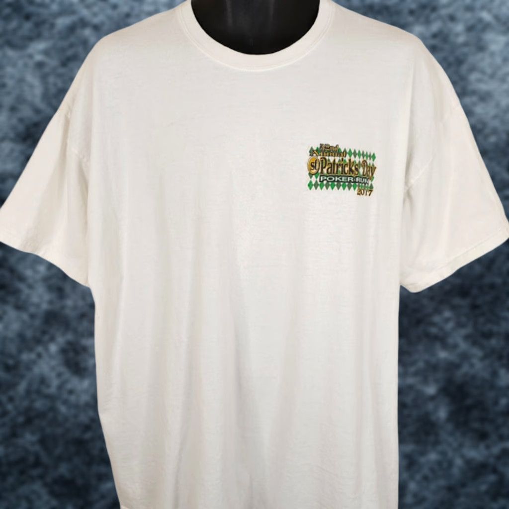 Gildan St Patricks Day Poker Run T Shirt Mens Size 2XL White 2017 Arizona Off Roading Gildan Cotton Short Sleeve Crew Neck Vintage: No Size US XXL / EU 58 / 5 - 1 Thumbnail