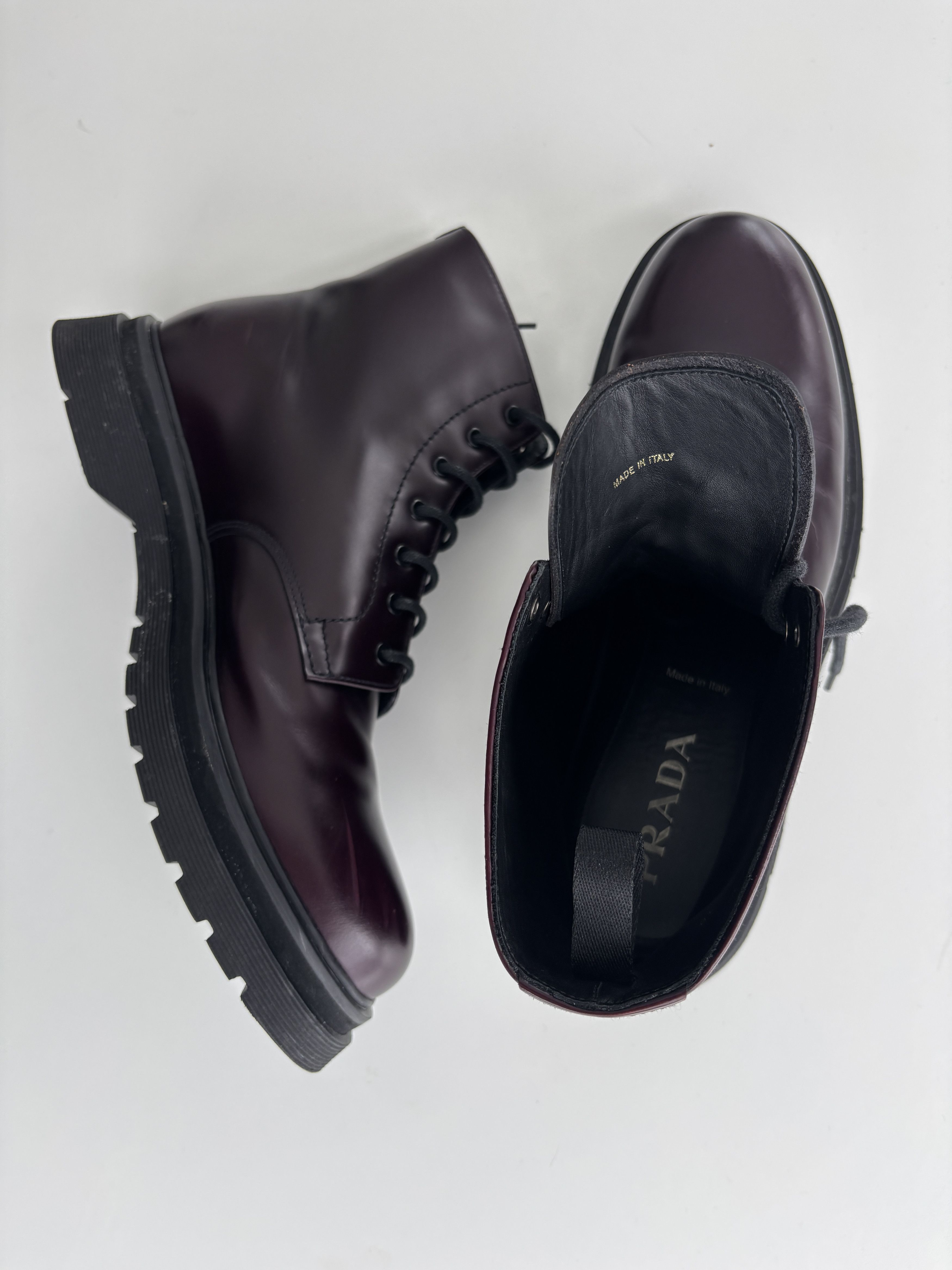 Prada Burgundy Combat Boots Size US 10 / EU 43 - 5 Thumbnail