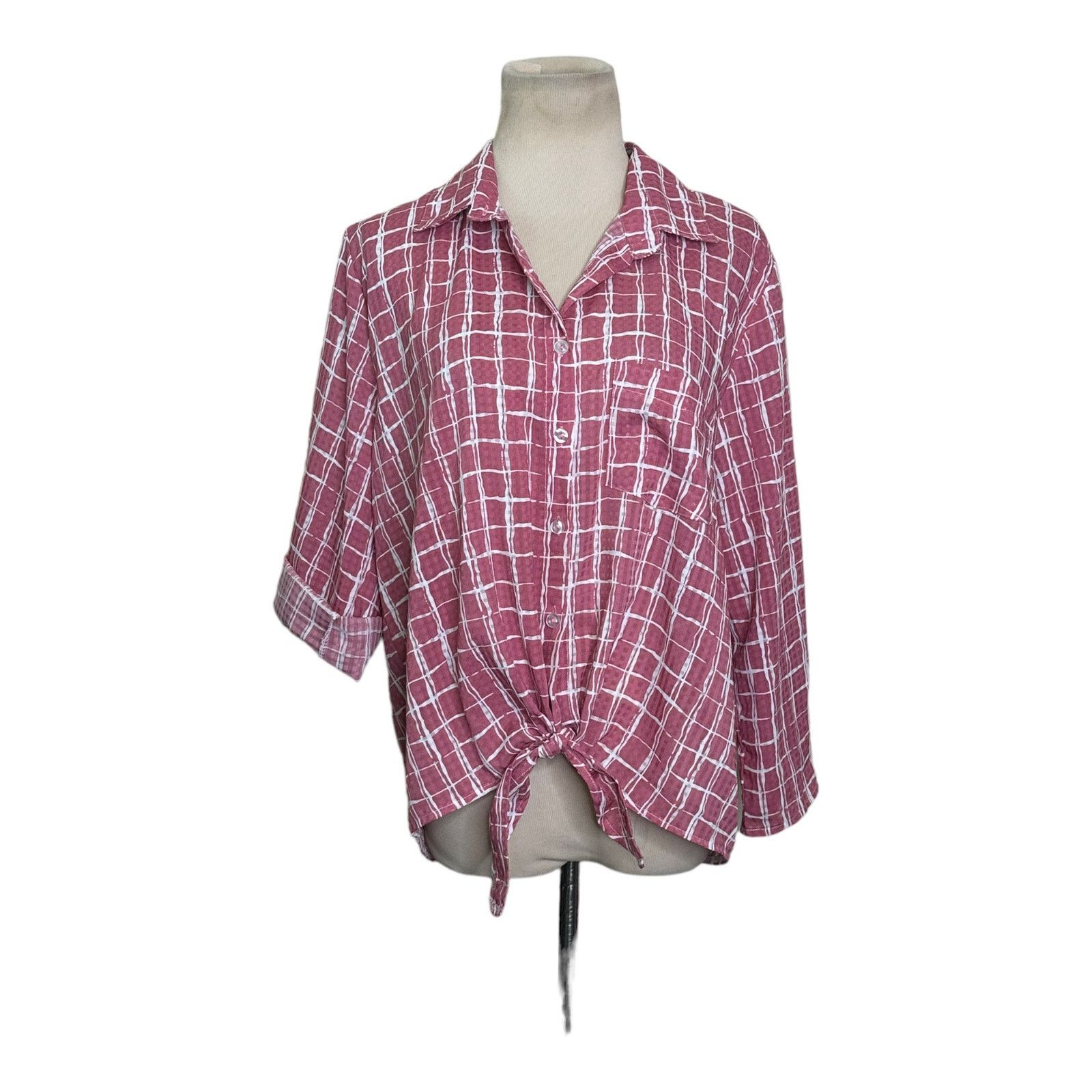 REVOLVE Jon & Anna pink plaid buttoned front tie shirt size Large Size L / US 10 / IT 46 - 8 Thumbnail