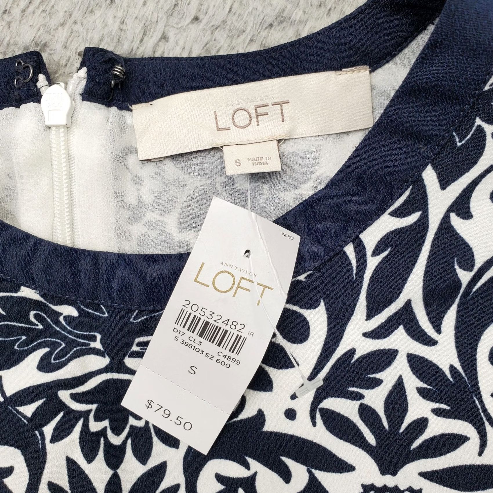 Loft LOFT Ann Taylor Tunic Dress Womens Size S White Navy Floral Lined Back Zip Sleeveless Midi Dress Size S / US 4 / IT 40 - 3 Thumbnail