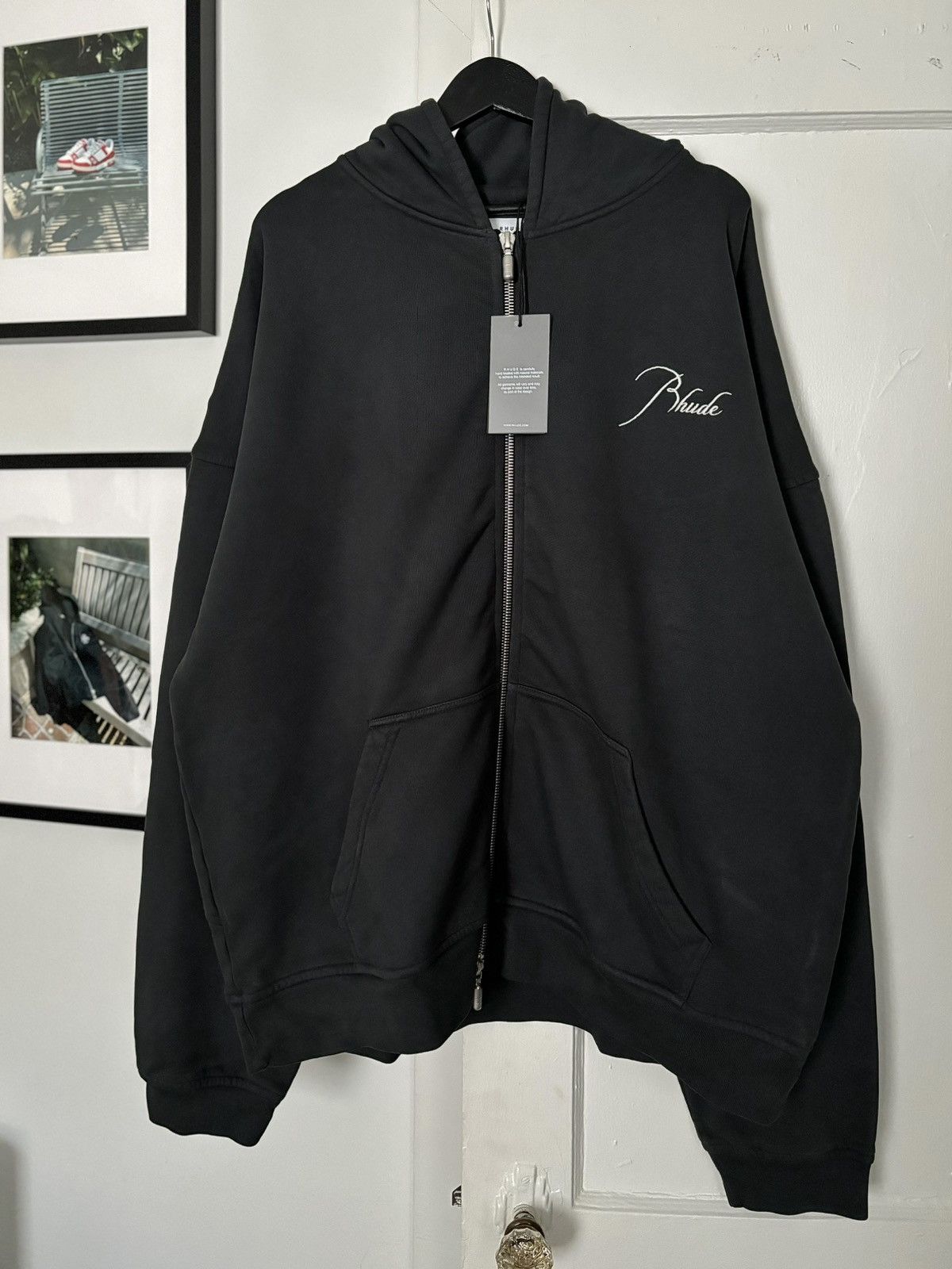 image of Rhude Sun Faded Script Logo Zip Hoodie in Black, Men's (Size 2XL)