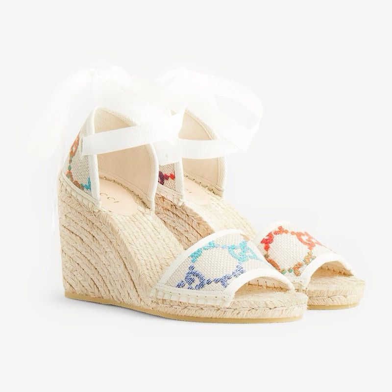 image of Gucci GG Multicolor Platform Espadrilles Size 40 in White, Women's
