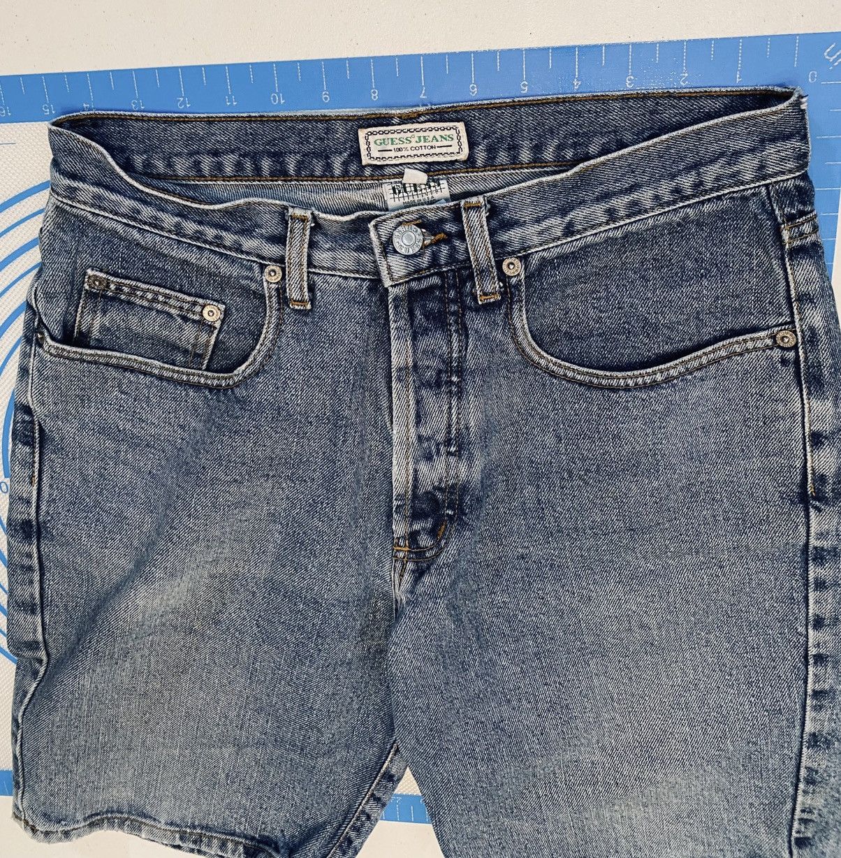 Guess Vtg 90’s Guess Denim Shorts Green Triangle Made in USA 29 Size US 29 - 16 Thumbnail