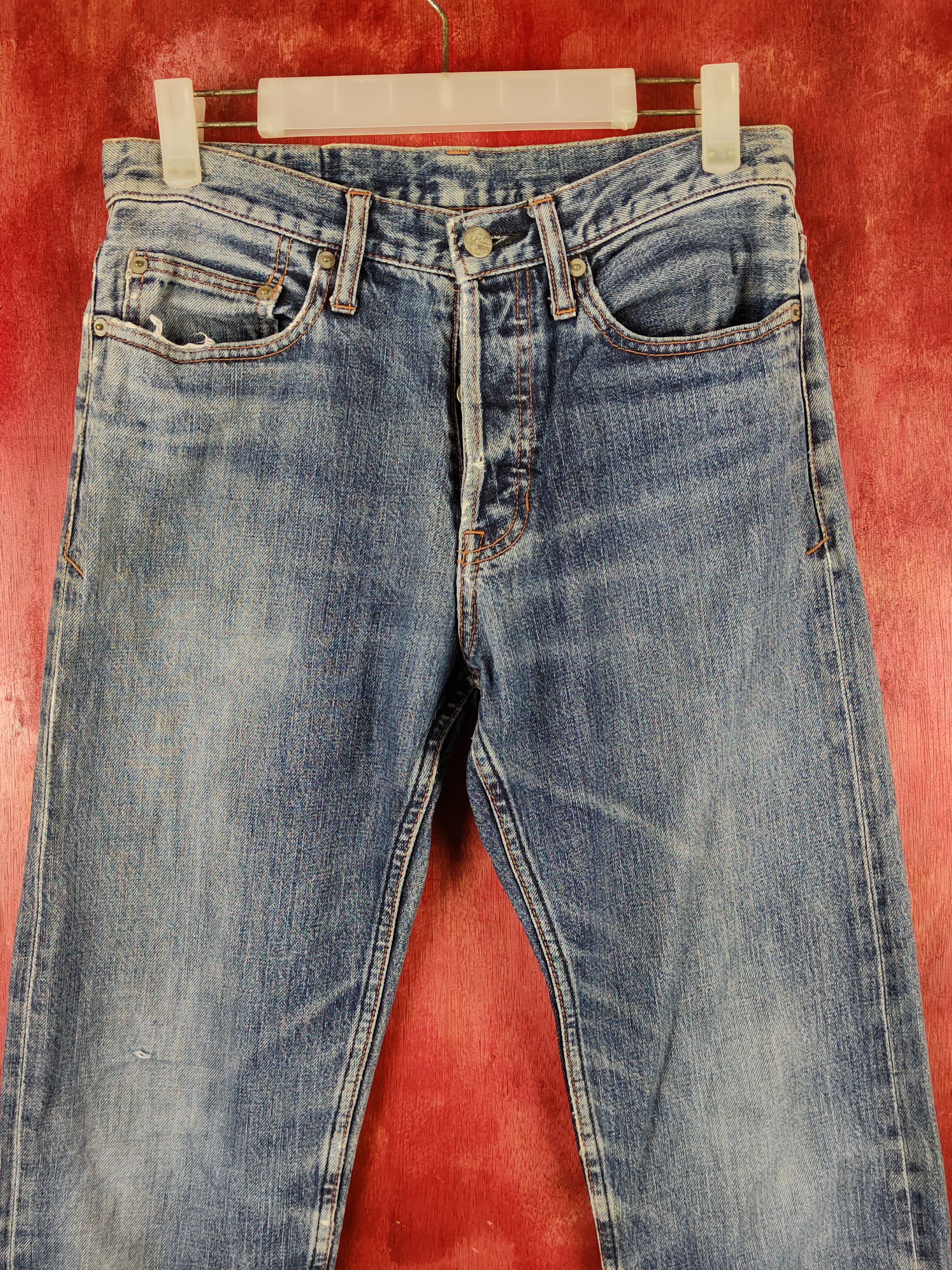 Japanese Brand Stooge&co Blue Distressed Ripped Jeans #S2218 Size US 29 - 2 Thumbnail