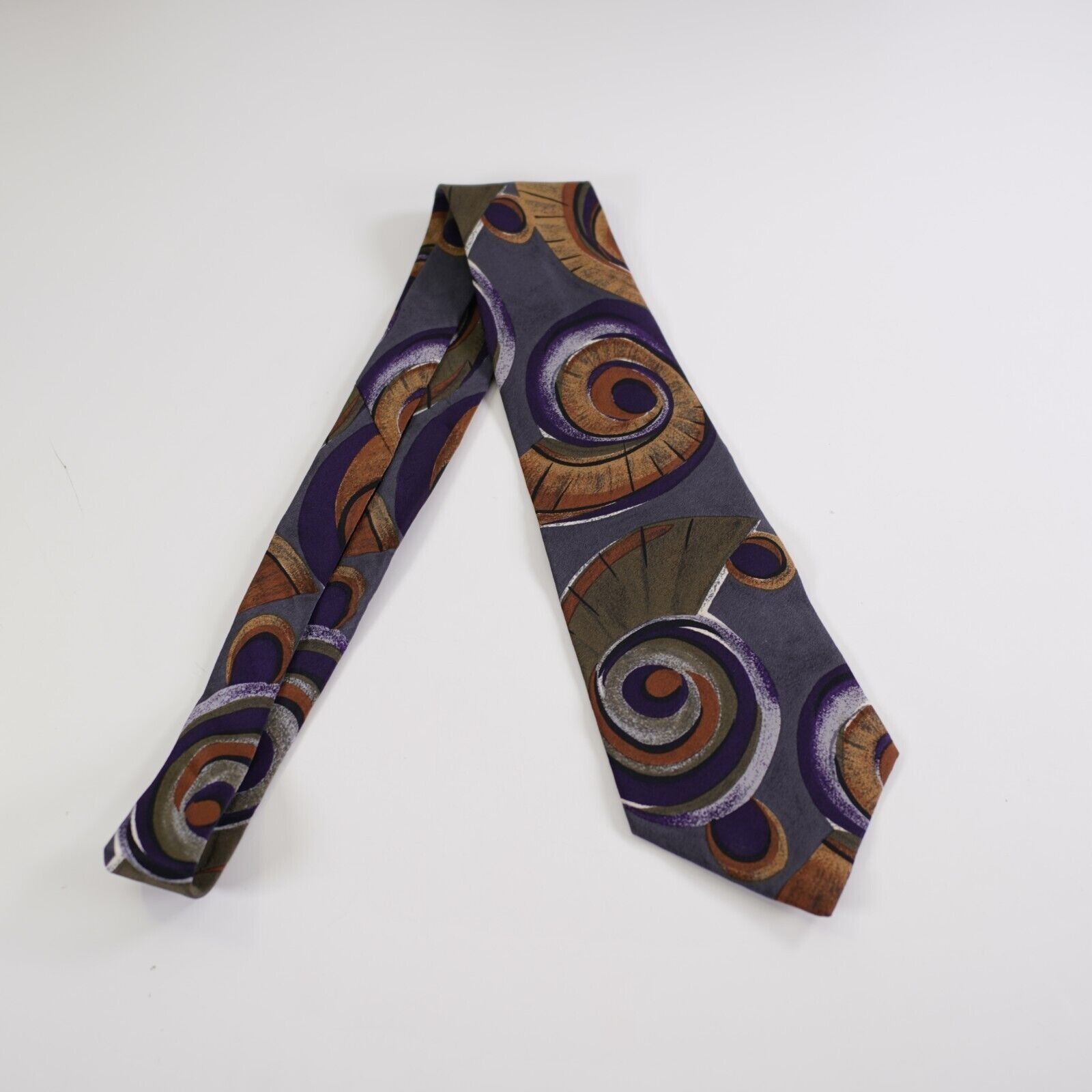 Enrico Coveri Enrico Coveri Abstract Print Blue Gray Purple Short Silk Tie Size ONE SIZE - 5 Thumbnail