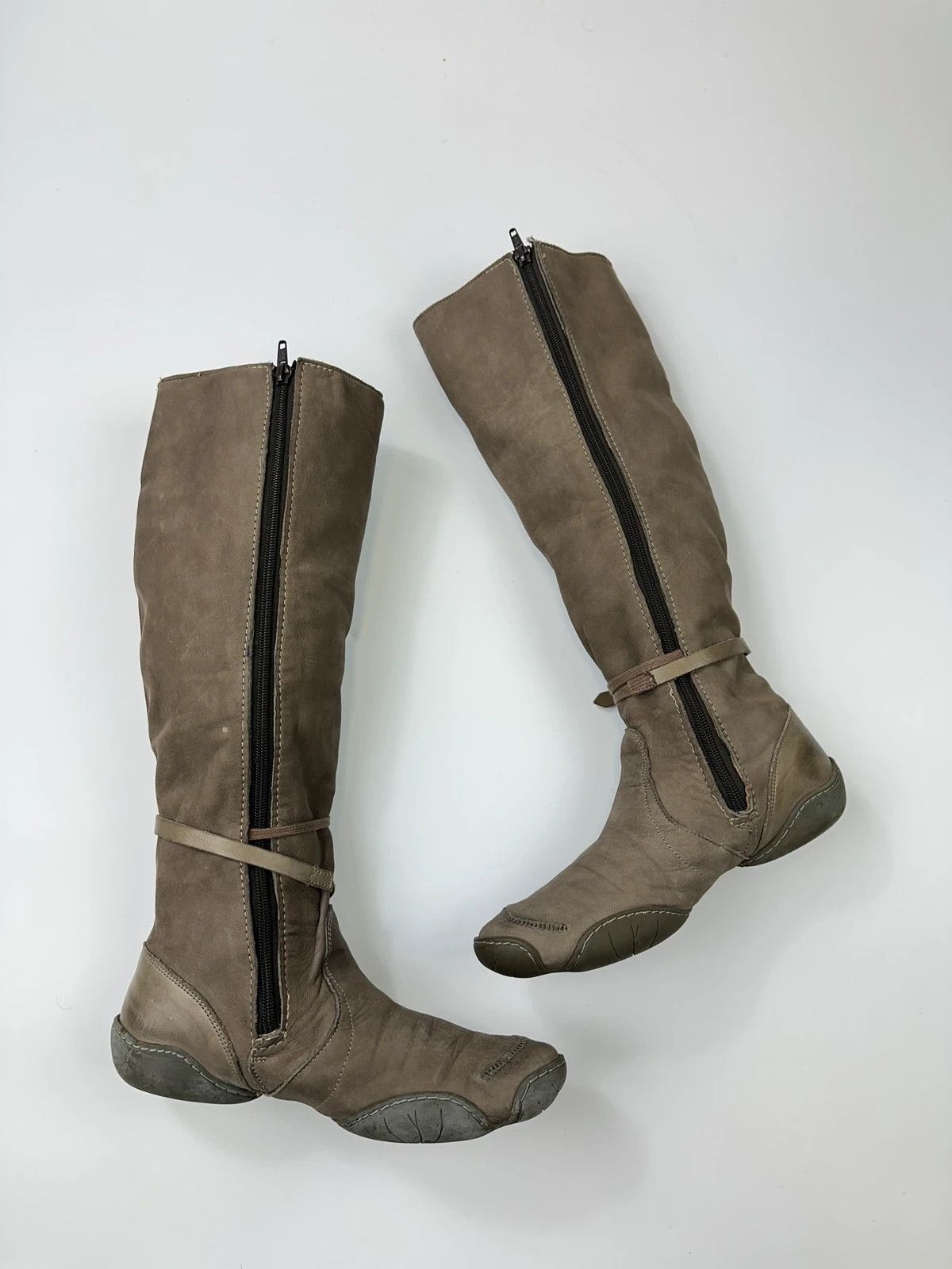 Marithe + Francois Girbaud M+FG Leather Khaki Brown Straps High Boots Size US 7 / IT 37 - 5 Thumbnail