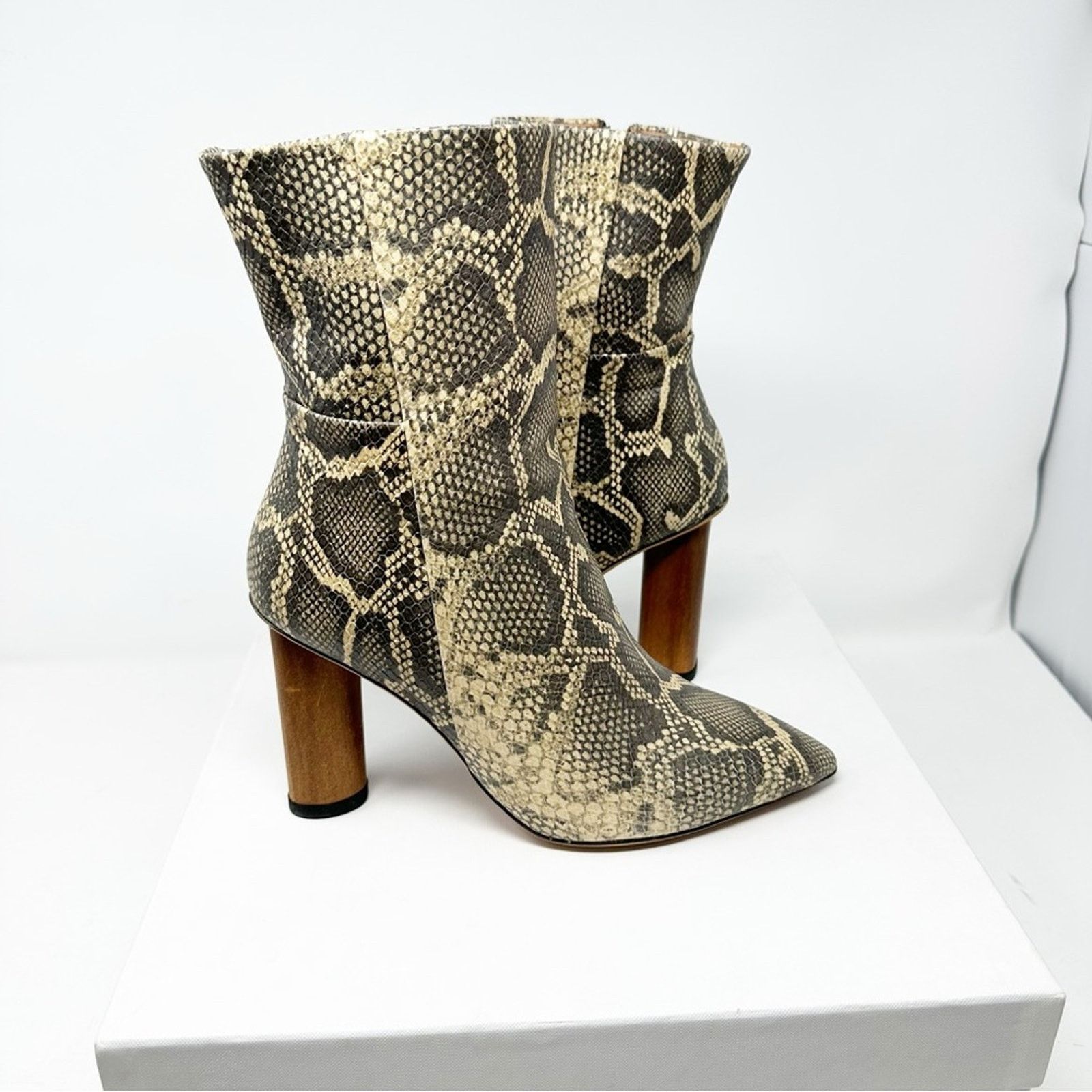 image of Iro Spokane Beige Python Print Leather Boots Nib 38 (It) in Cream, Women's (Size 7)