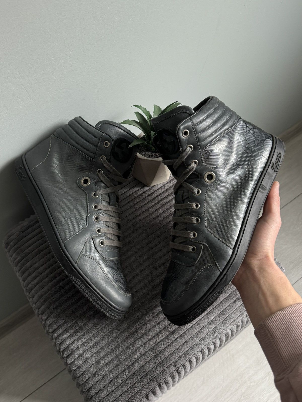 Gucci Gucci GG Monogram Leather High Top Sneakers Size US 9.5 / EU 42-43 - 7 Thumbnail