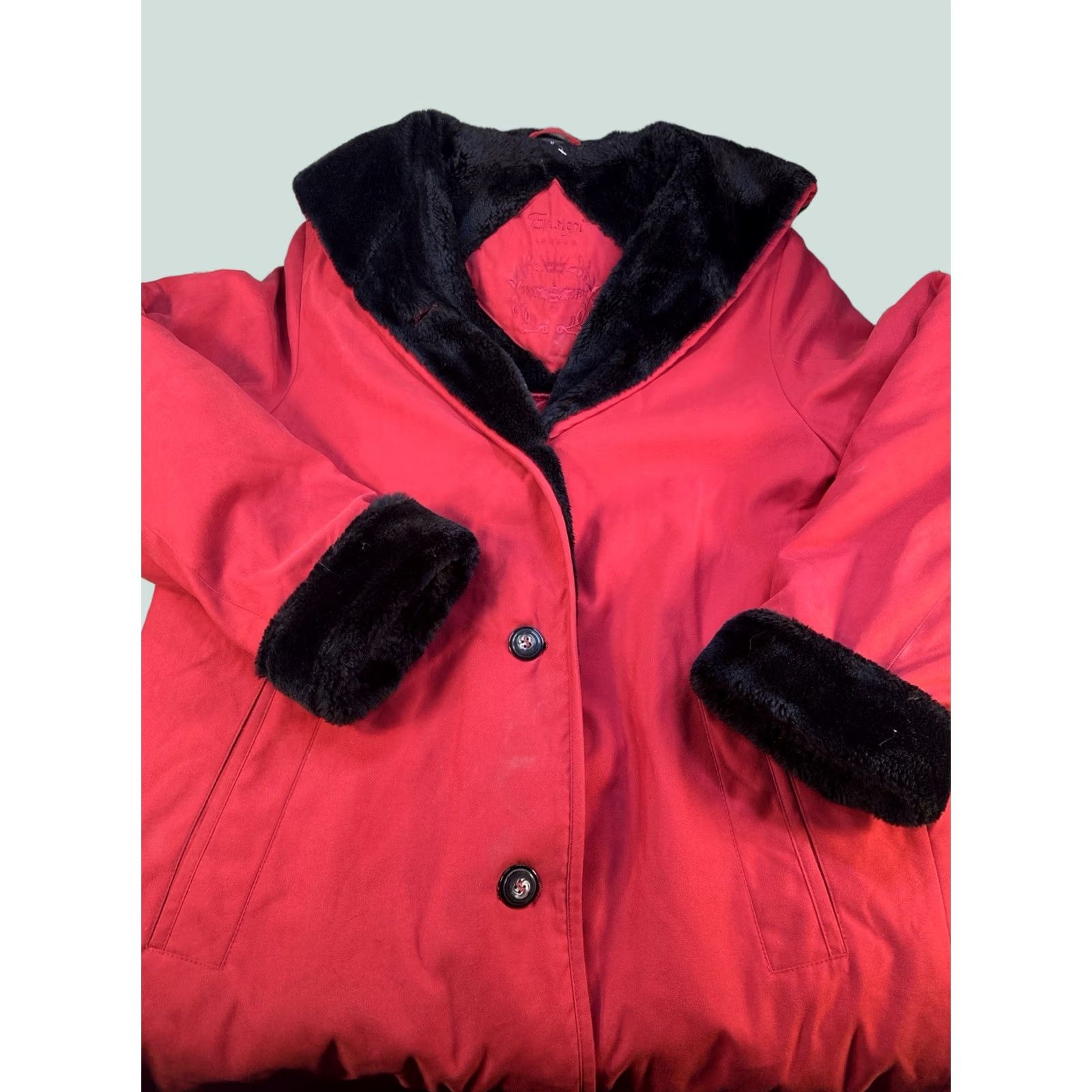 Vintage Eisign London Red Faux Fur Trim Coat Womens M Plush Lined Vintage Style Coat Size M / US 6-8 / IT 42-44 - 1 Thumbnail