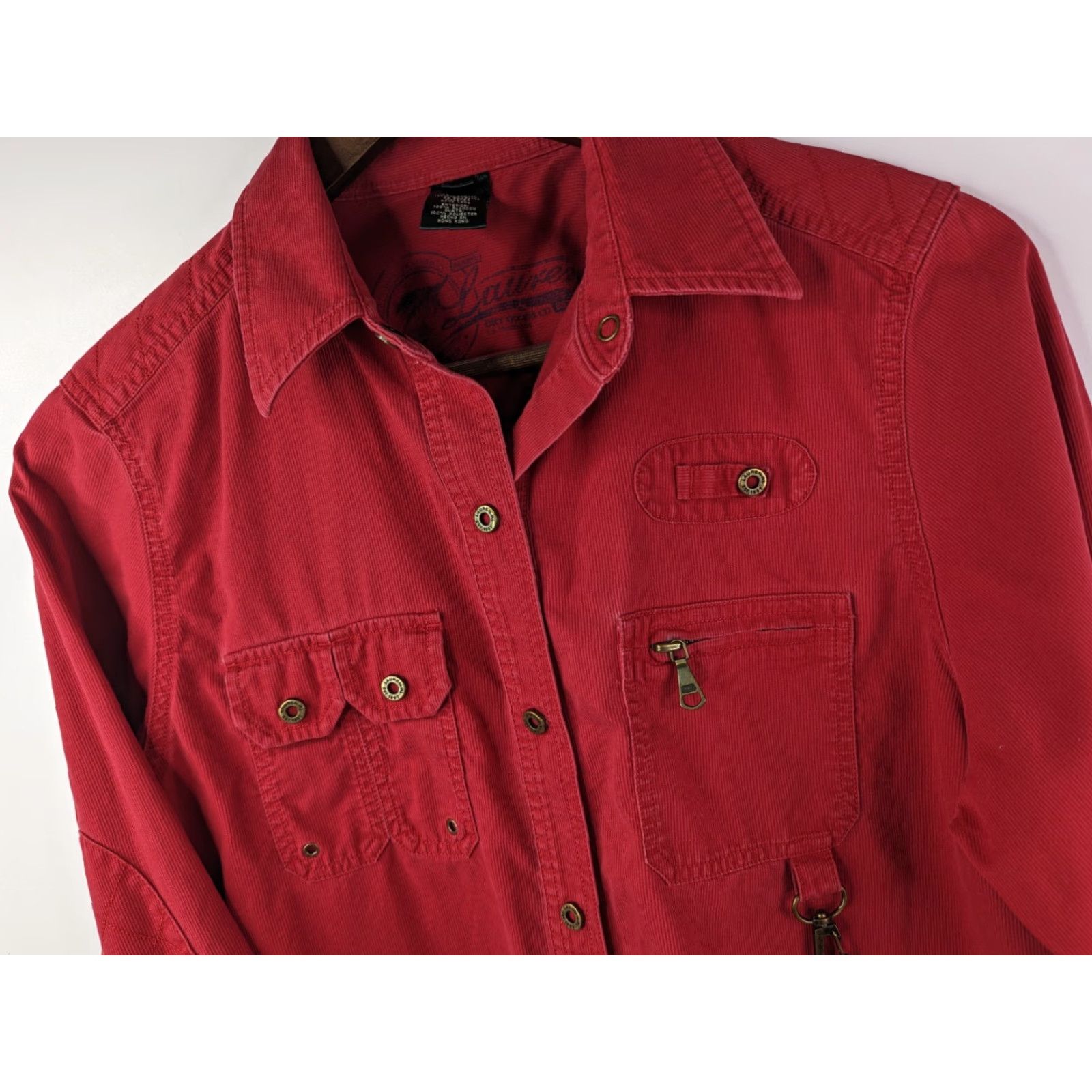 Ralph Lauren VINTAGE Lauren Ralph Lauren Button Up Shirt Womens Medium Red Corduroy Cotton Blend Long Sleeve Fall Winter Fish Theme Jersey? Size M / US 6-8 / IT 42-44 - 2 Thumbnail
