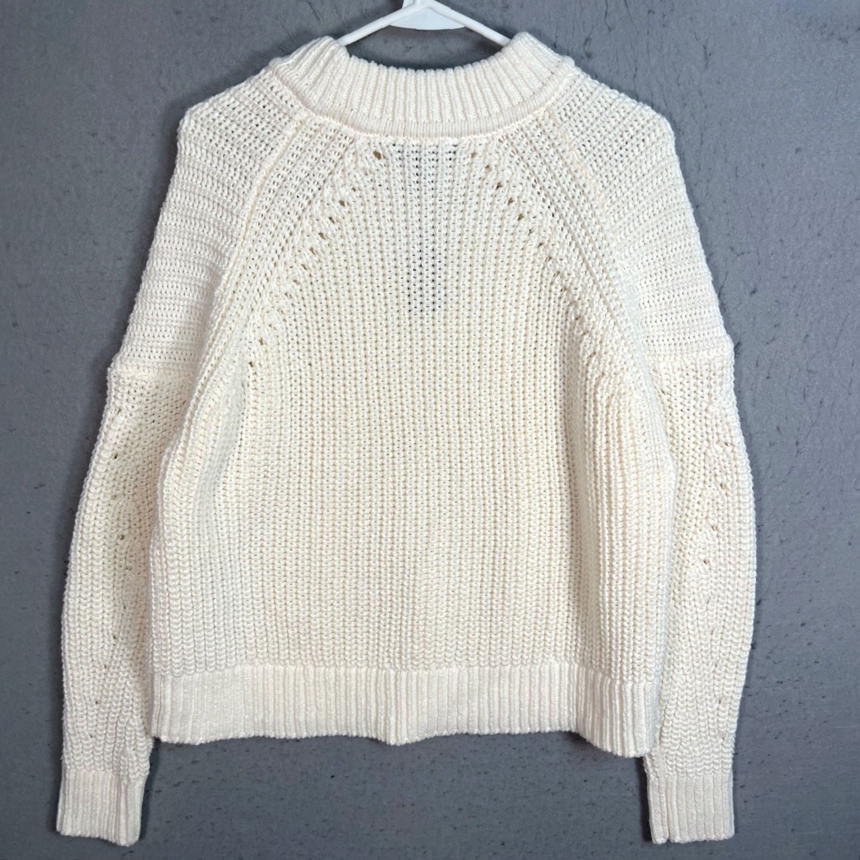 Express Express Womens XS Cream Chunky Knit Mock Neck Cotton Sweater Pullover Size XS / US 0-2 / IT 36-38 - 2 Thumbnail