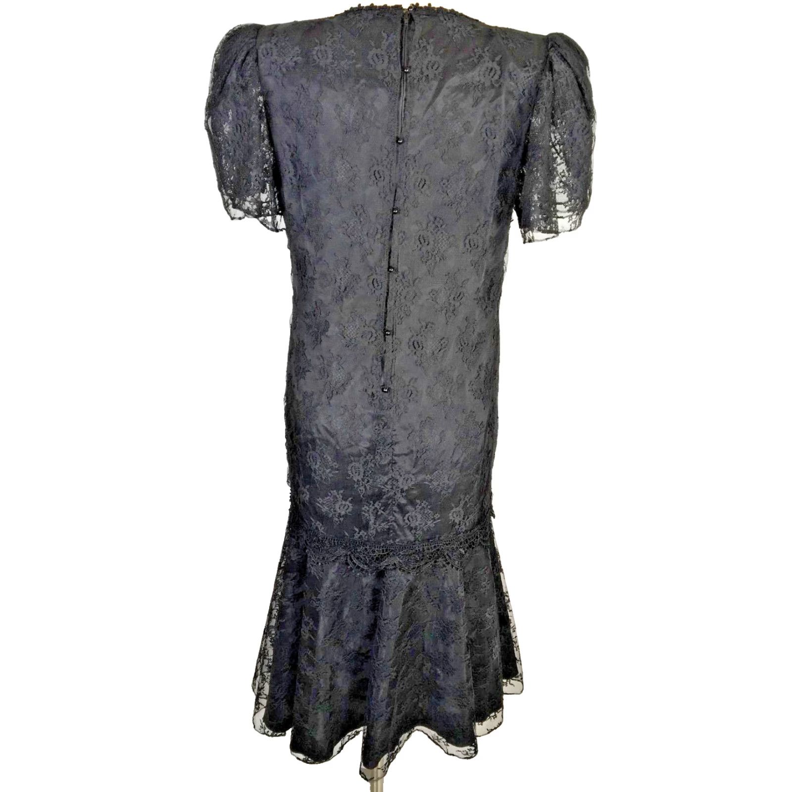 angelina jolie black velvet dress 80s Does 50s Black Party Dress | Full Skirt | Puffed Sleeves main image 1
