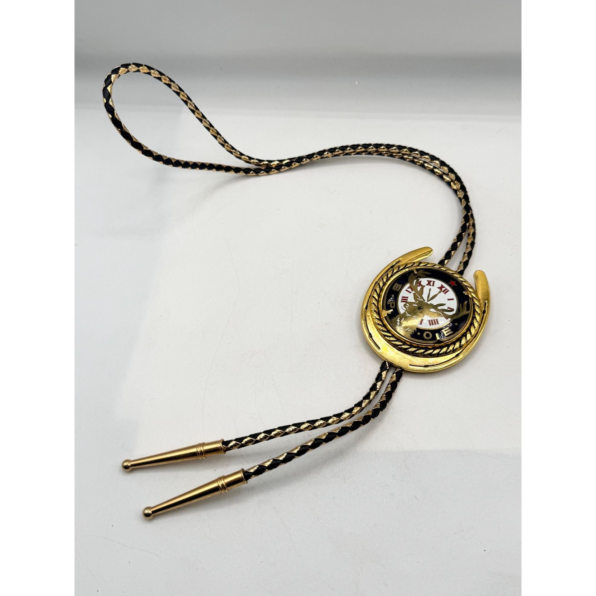 Vintage Vintage BPOE Elks Gold Tone Horseshoe Bolo Tie Braided Cord Size ONE SIZE - 1 Thumbnail