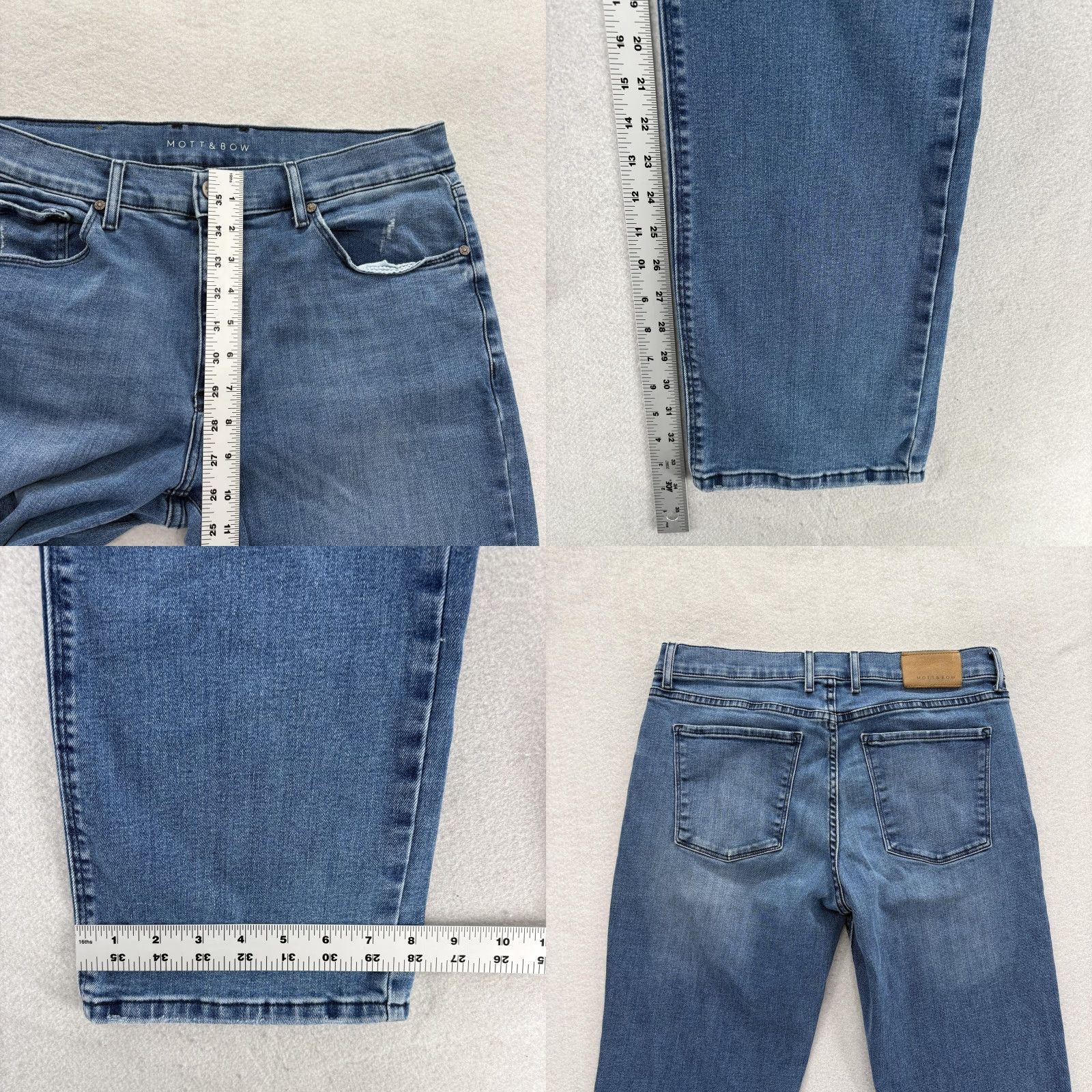 Mott & Bow Mott & Bow Jeans 35x34 Blue Medium Wash Straight Denim Pants Mens Regular Stretch Cotton Polyester Zip Pocket Vintage No Size US 35 - 8 Thumbnail